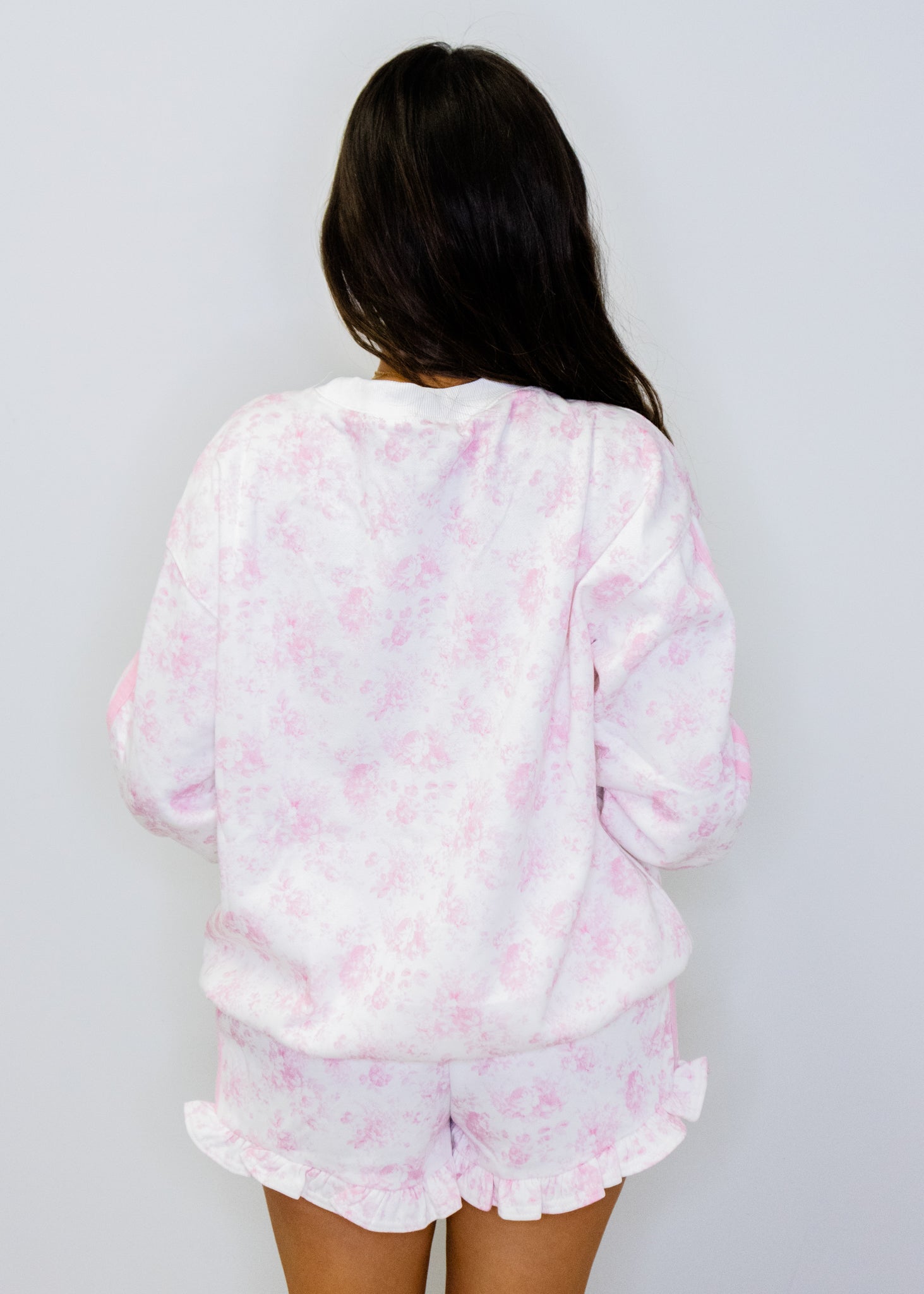 Pink Floral Stripe Shorts Set