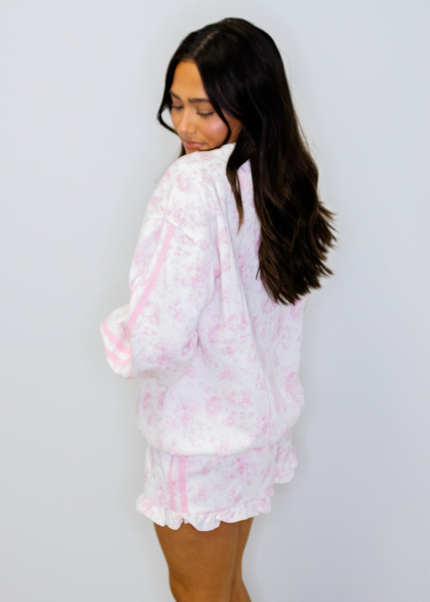 Pink Floral Stripe Shorts Set