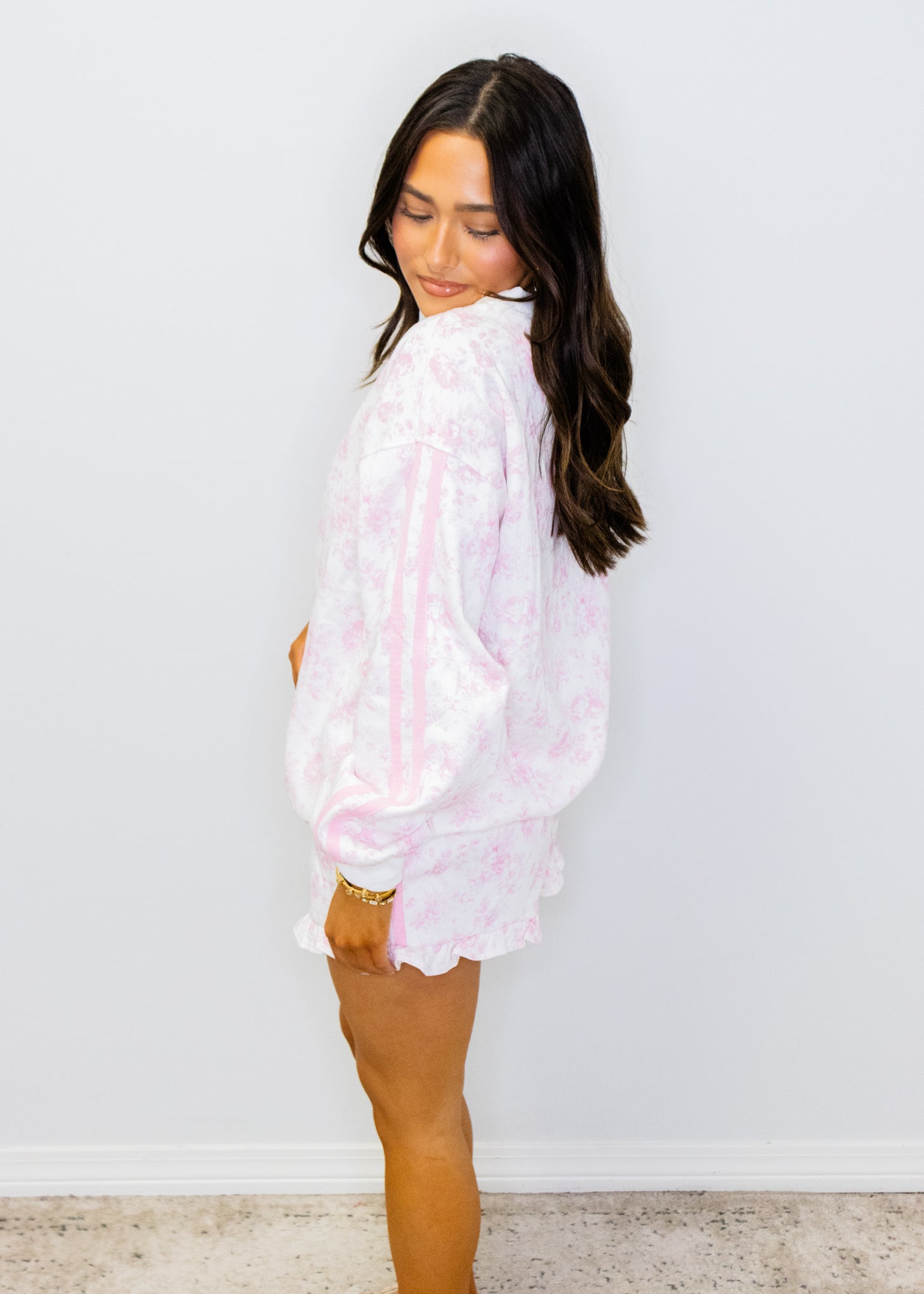 Pink Floral Stripe Shorts Set