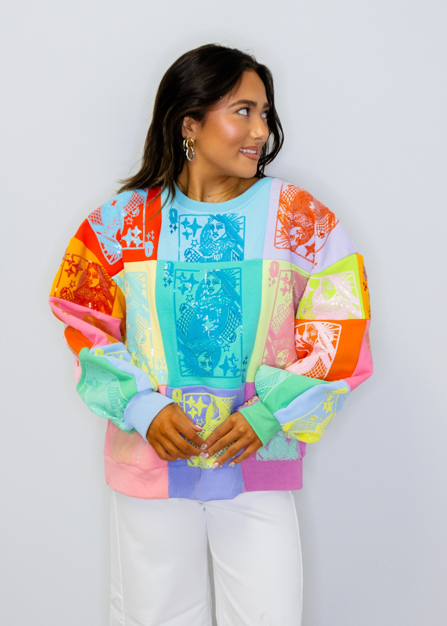Multi Colorblock QOS Card Logo Sweatshirt
