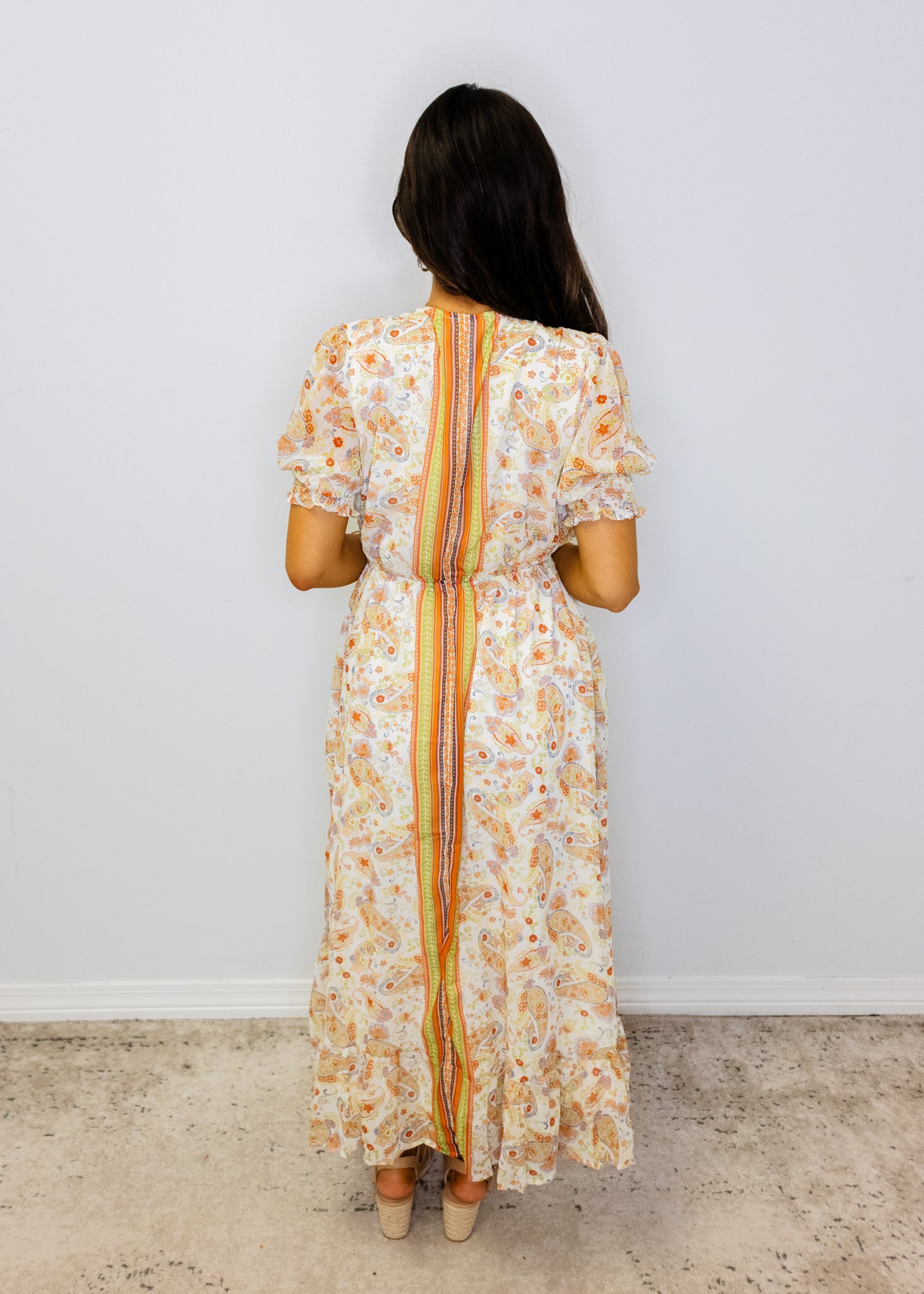 Cream Paisley Print Maxi Dress