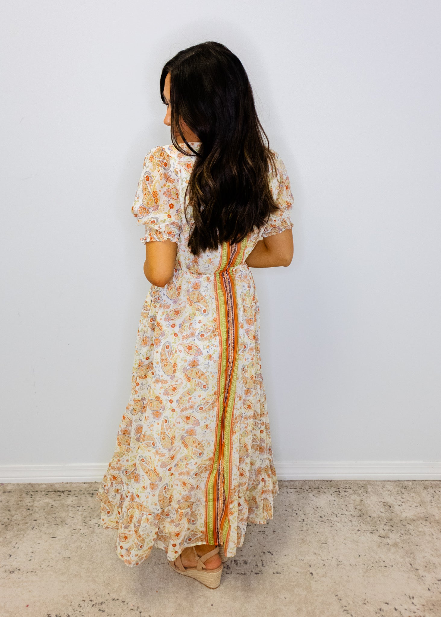 Cream Paisley Print Maxi Dress