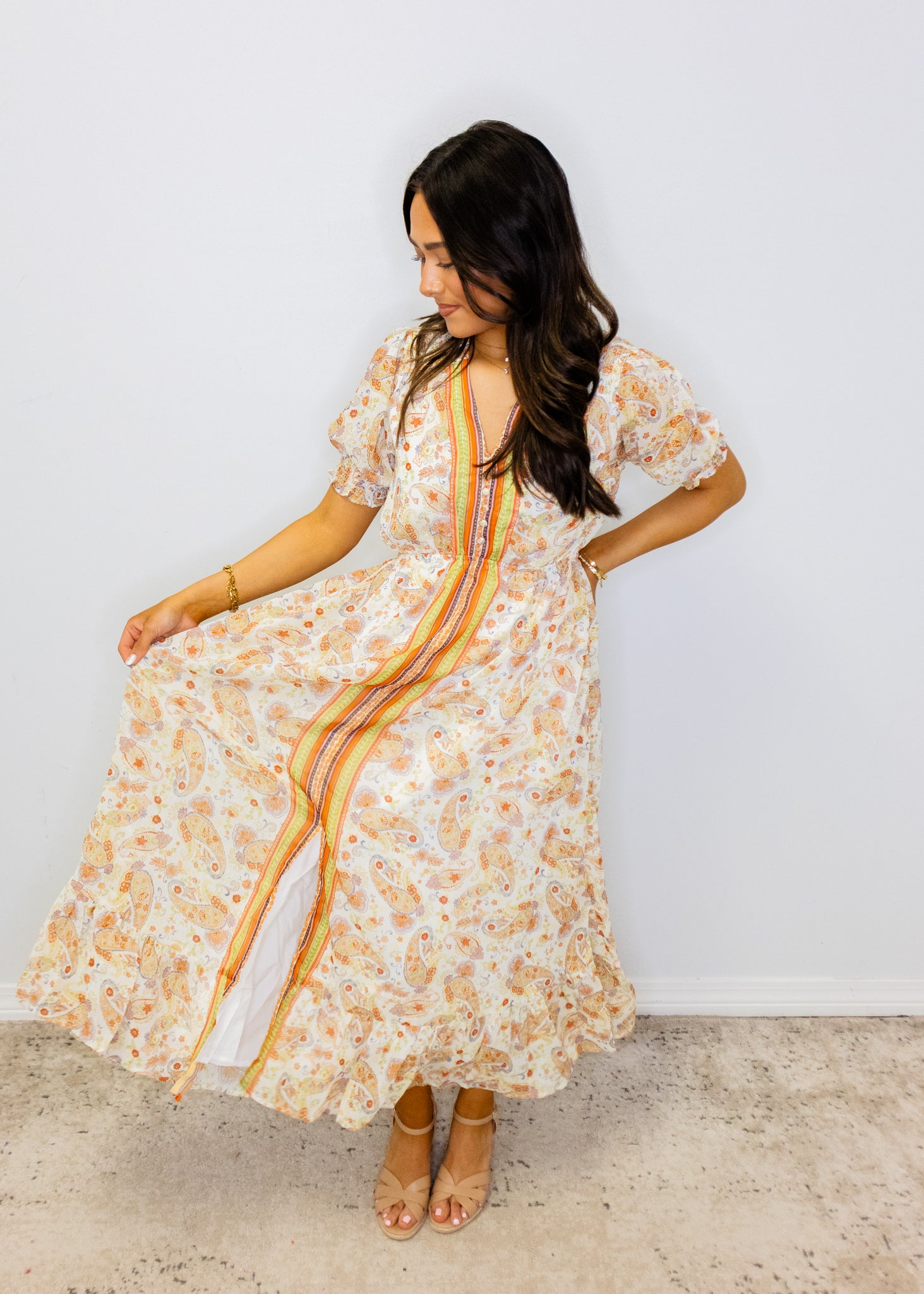 Cream Paisley Print Maxi Dress