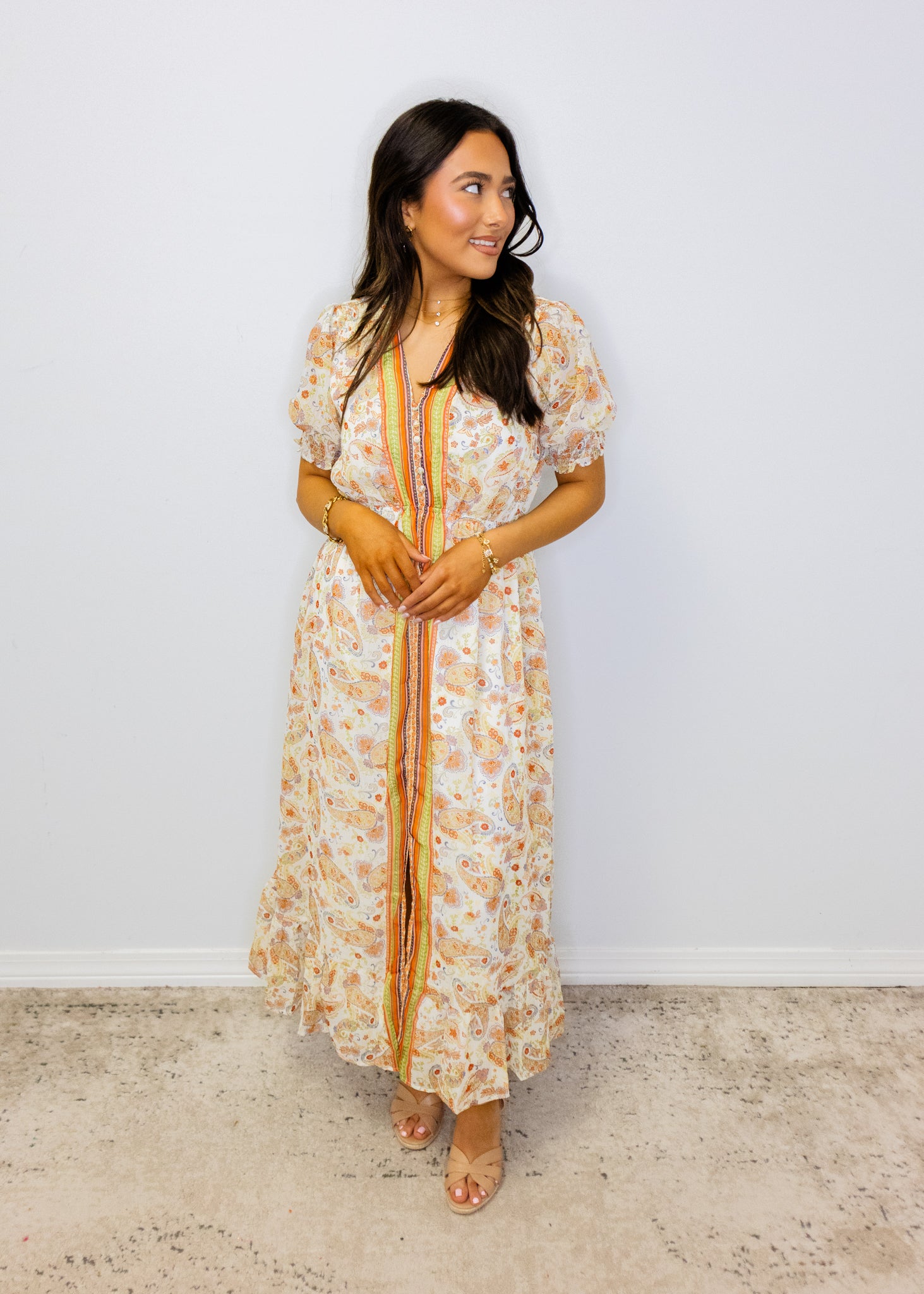 Cream Paisley Print Maxi Dress