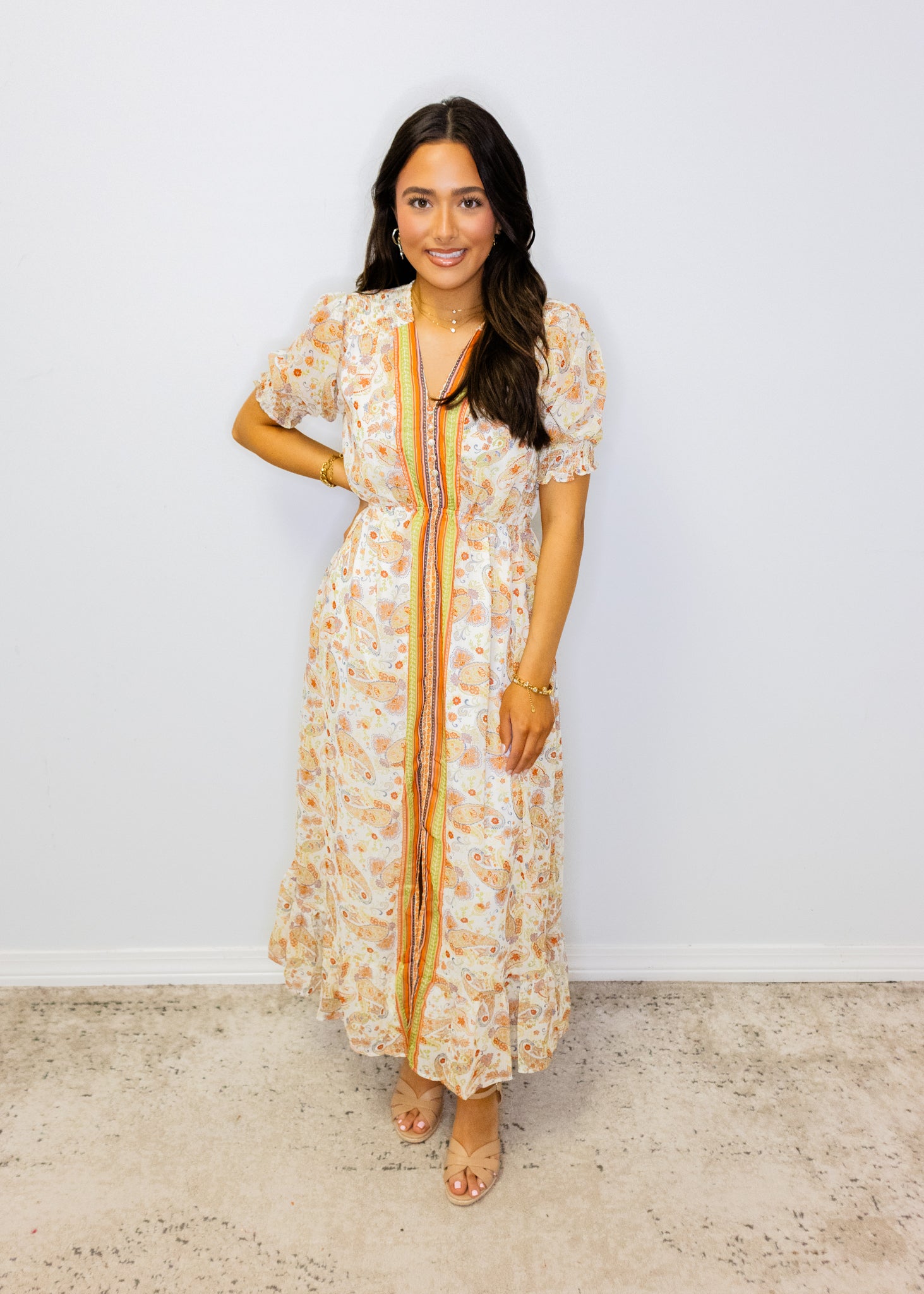 Cream Paisley Print Maxi Dress