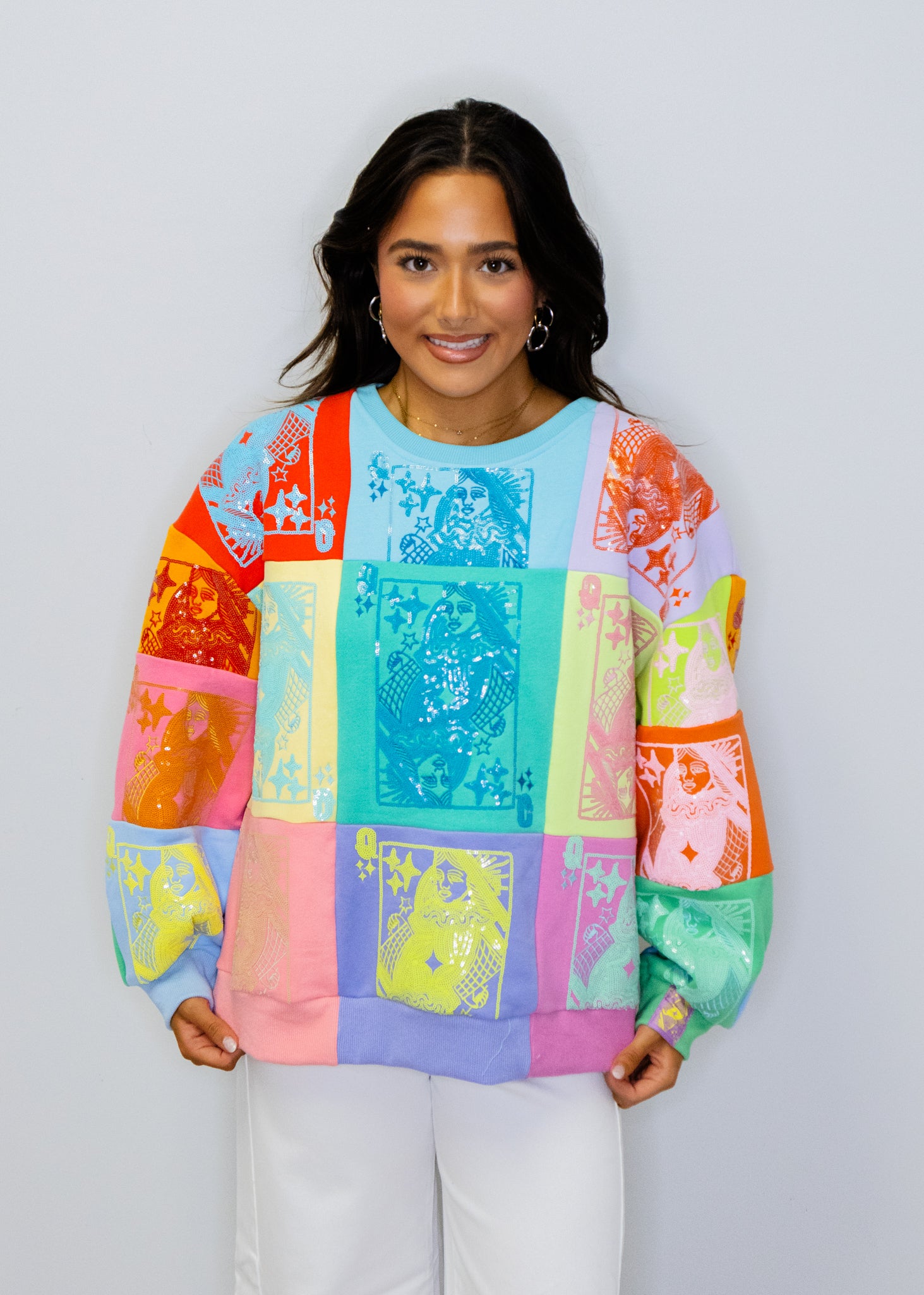 Multi Colorblock QOS Card Logo Sweatshirt