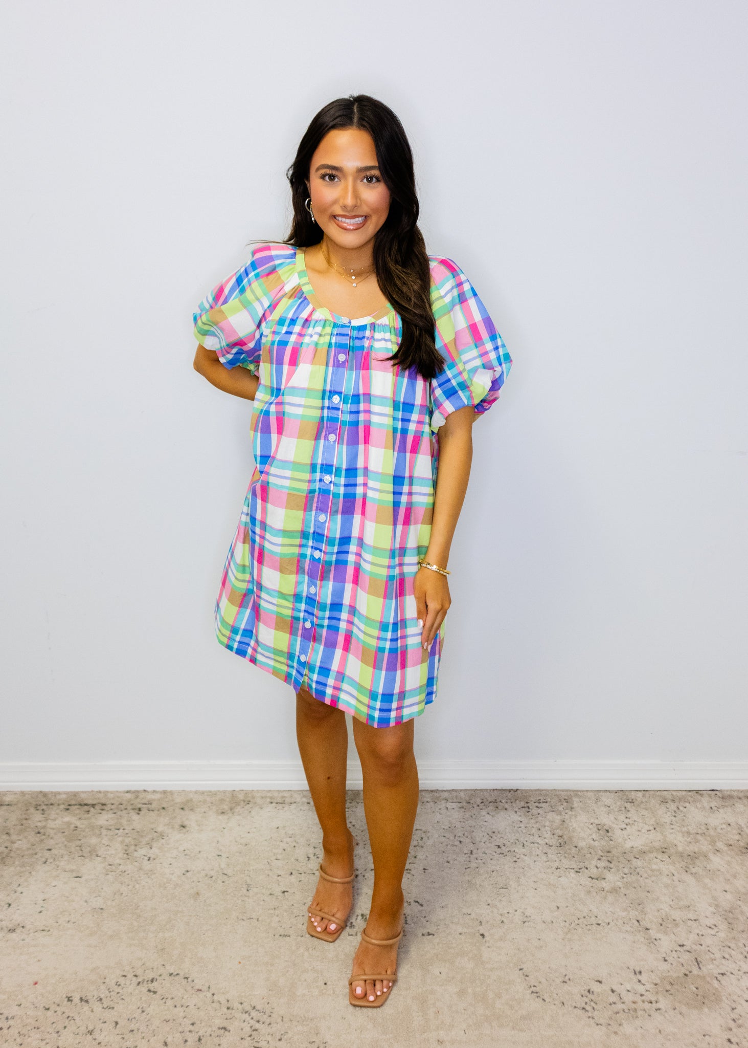 plaid mini dress plus size Plus Size Plaid Dress For Women 3/4 Sleeve Adjustable Bust Lined Short Women's Fashion Off-The-Shoulder Festa Junina So Joo Country