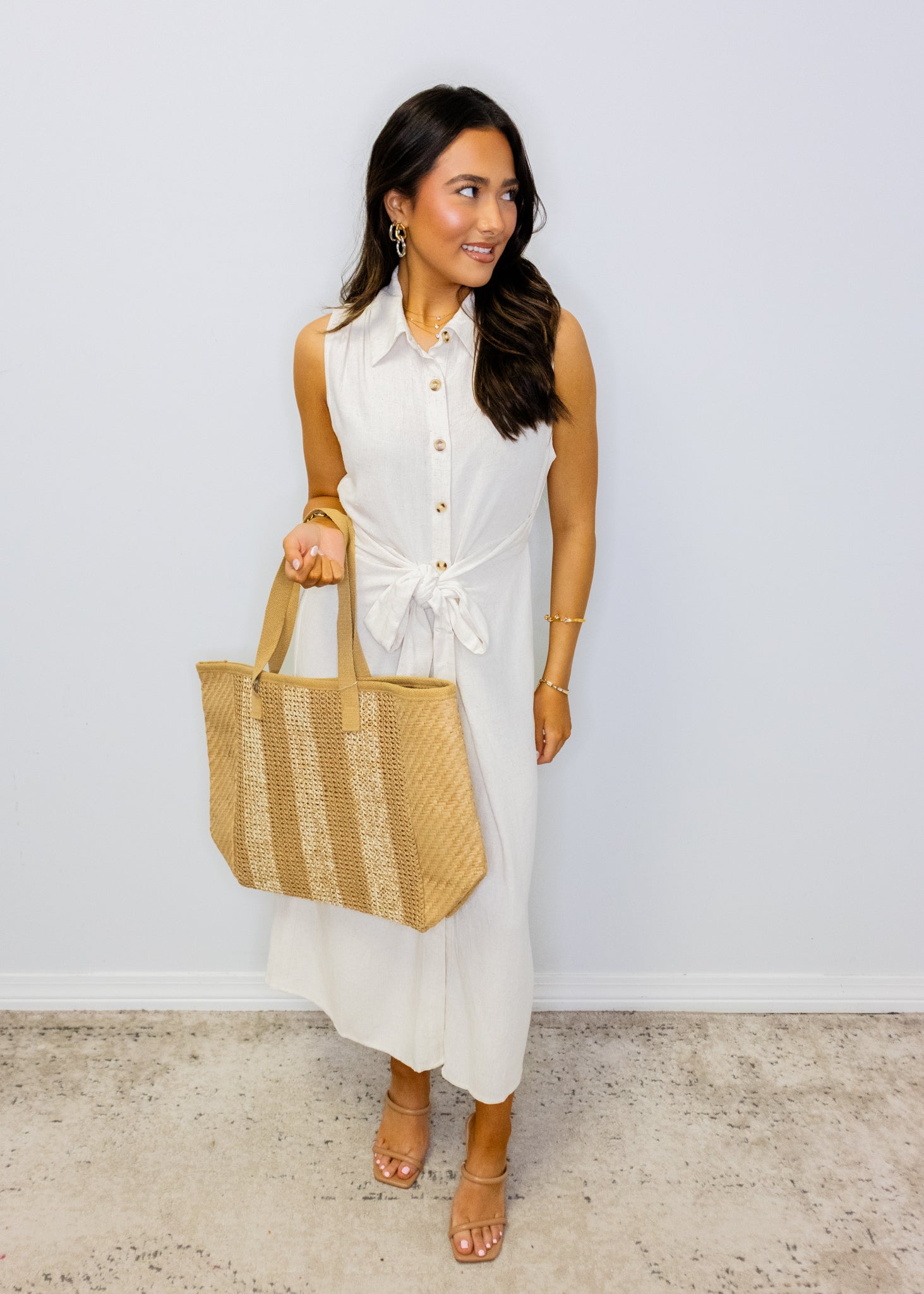 Oatmeal Button Up Midi Dress