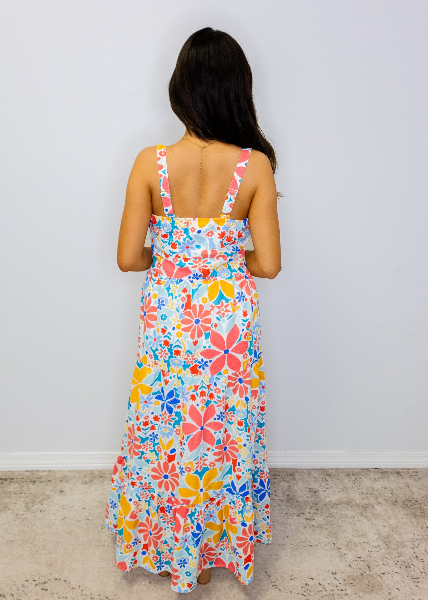 White Multi Floral Tiered Maxi Dress