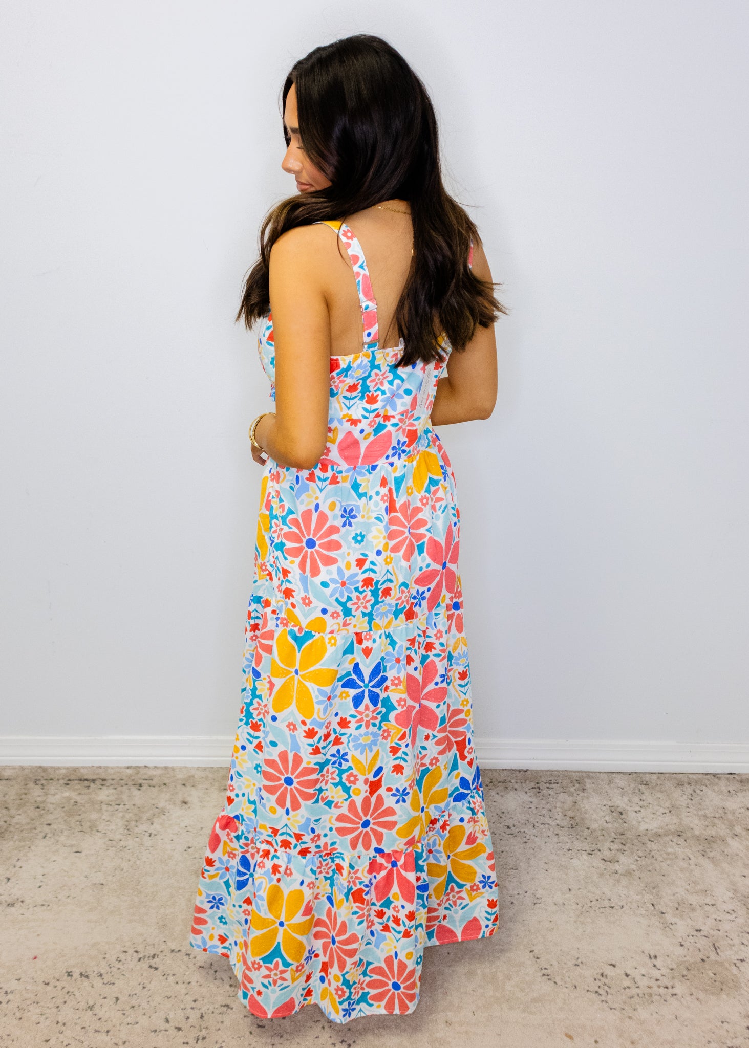 White Multi Floral Tiered Maxi Dress
