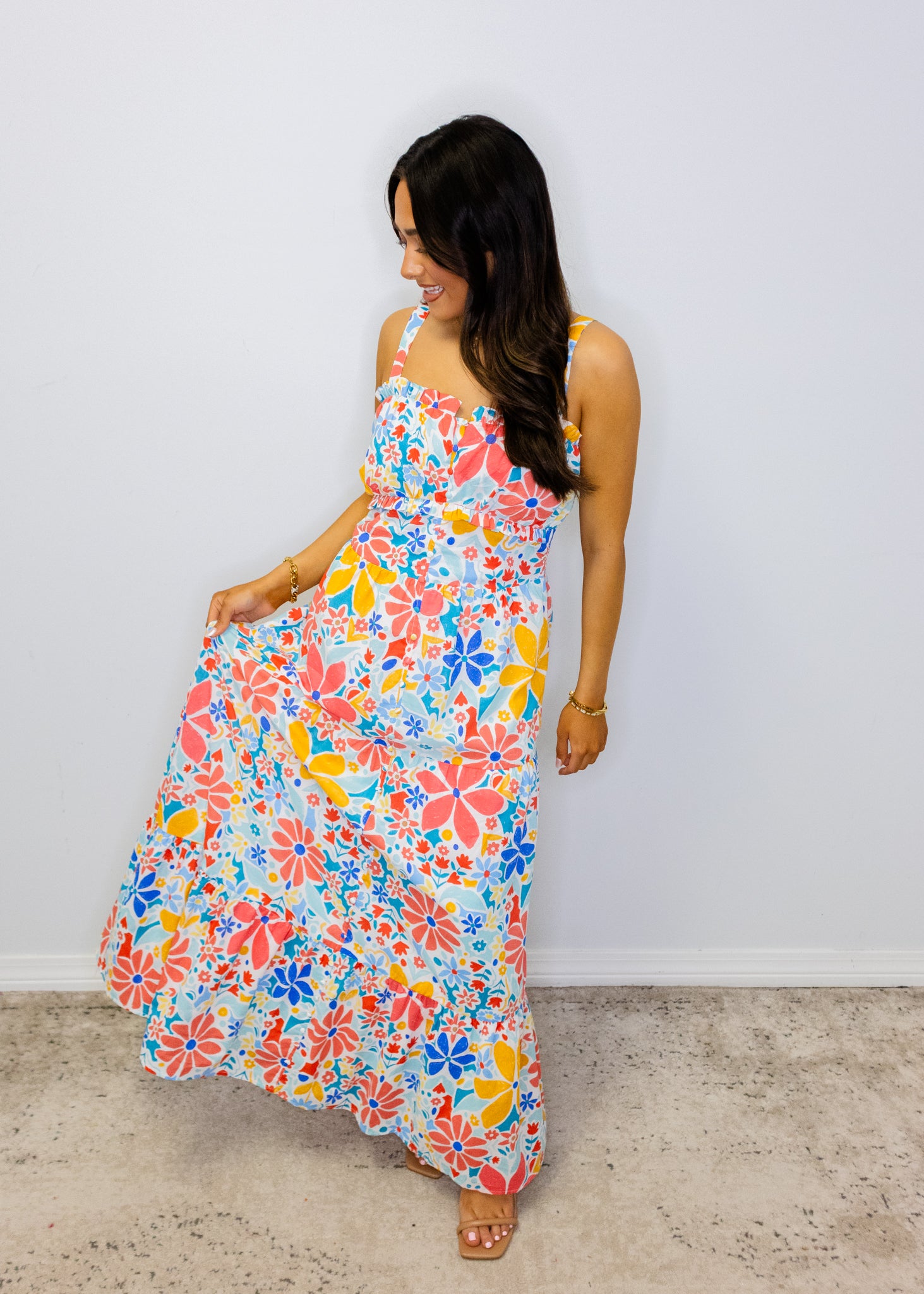 White Multi Floral Tiered Maxi Dress