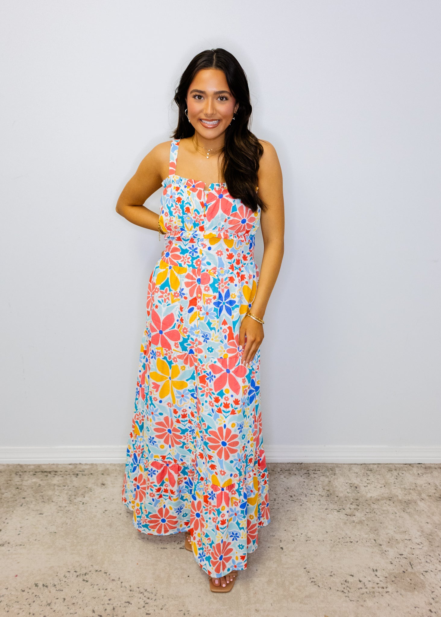 White Multi Floral Tiered Maxi Dress