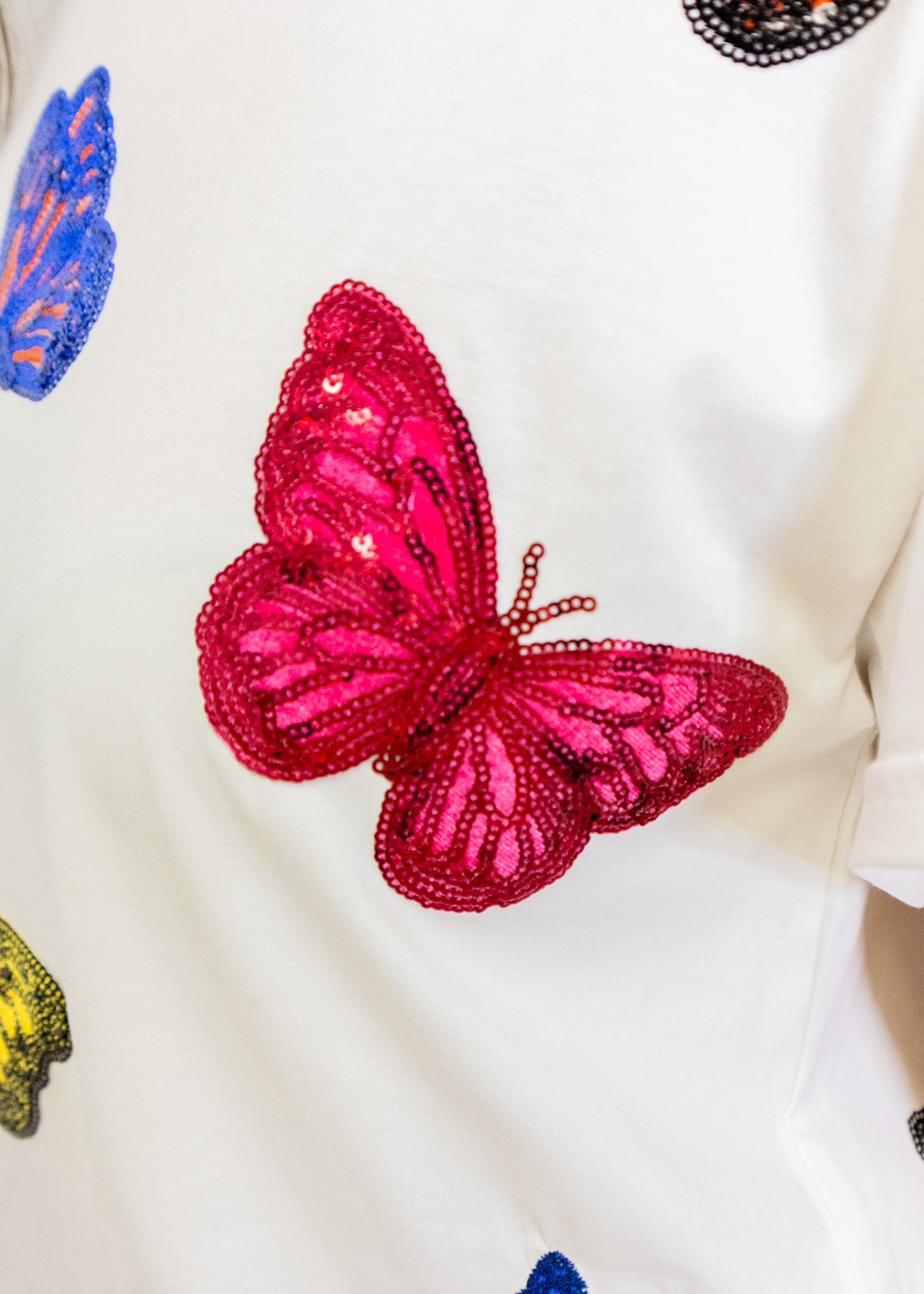 White Multi Butterfly Tee