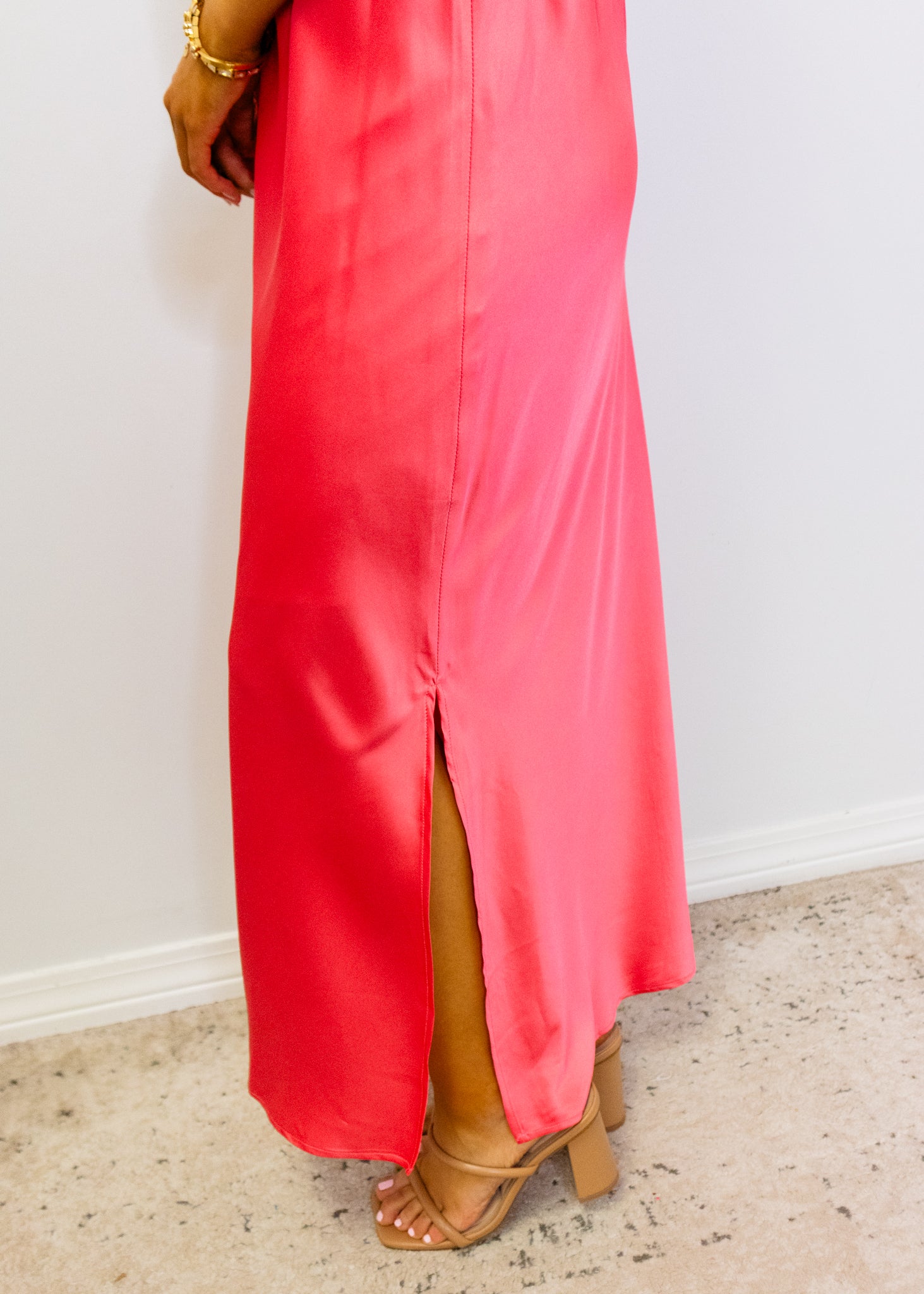 Guava Satin Midi Skirt