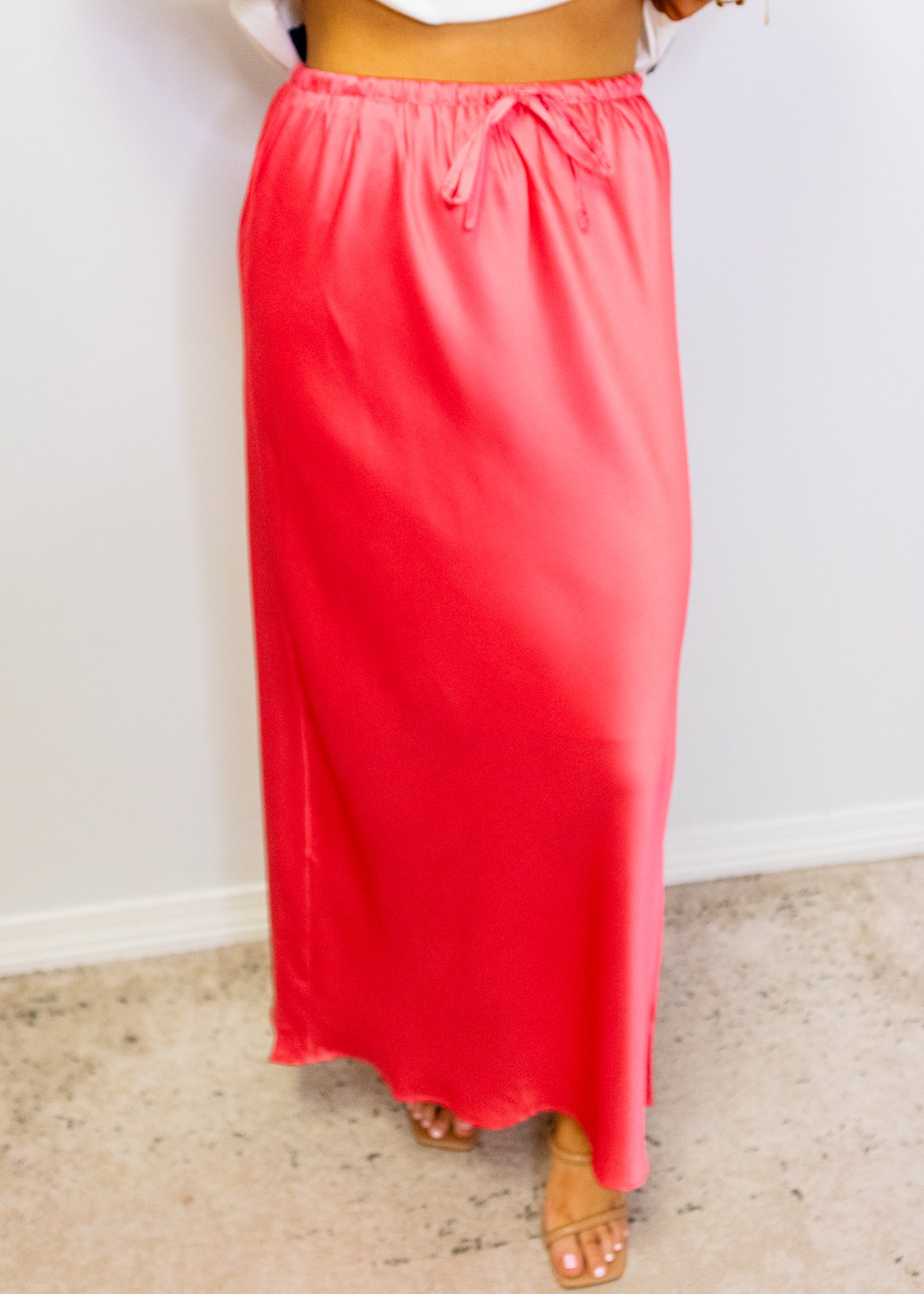 Guava Satin Midi Skirt