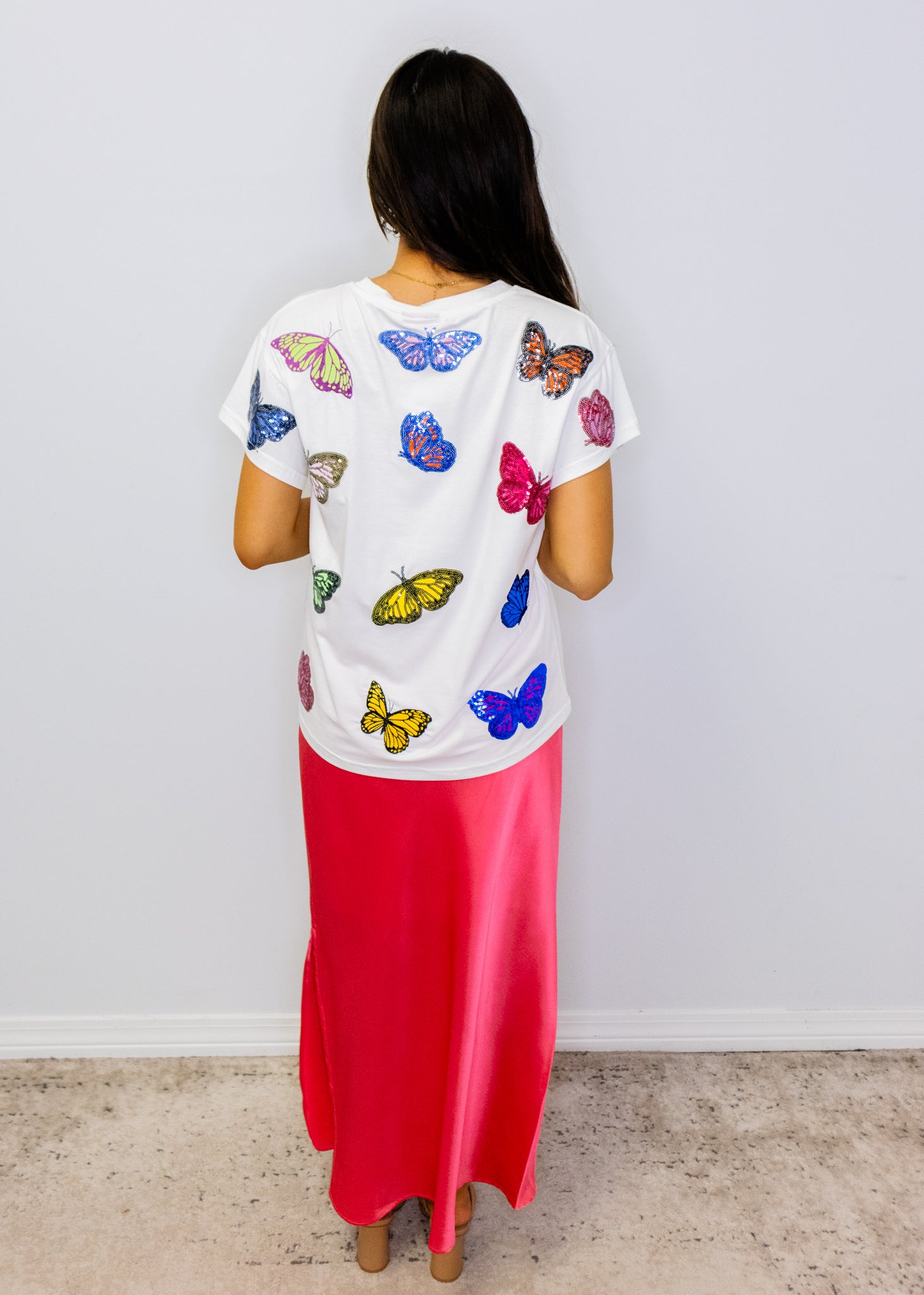 Guava Satin Midi Skirt