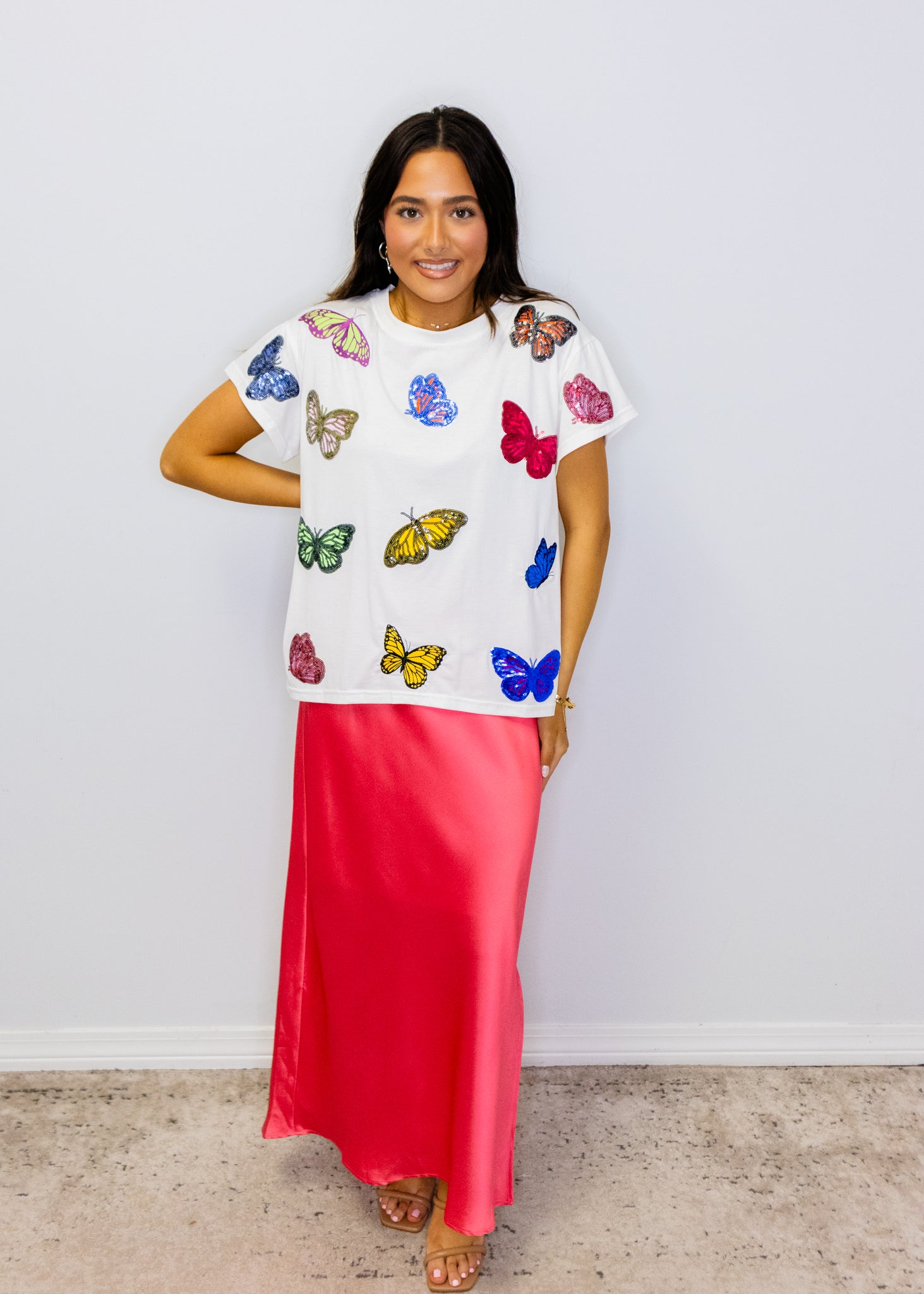 White Multi Butterfly Tee