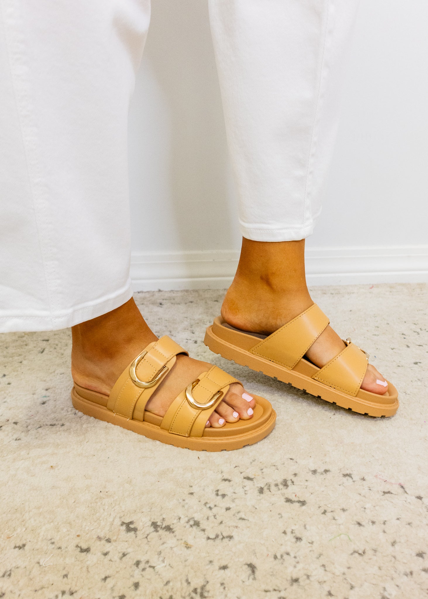 Gino Tan Chunky Double Strap Sandals