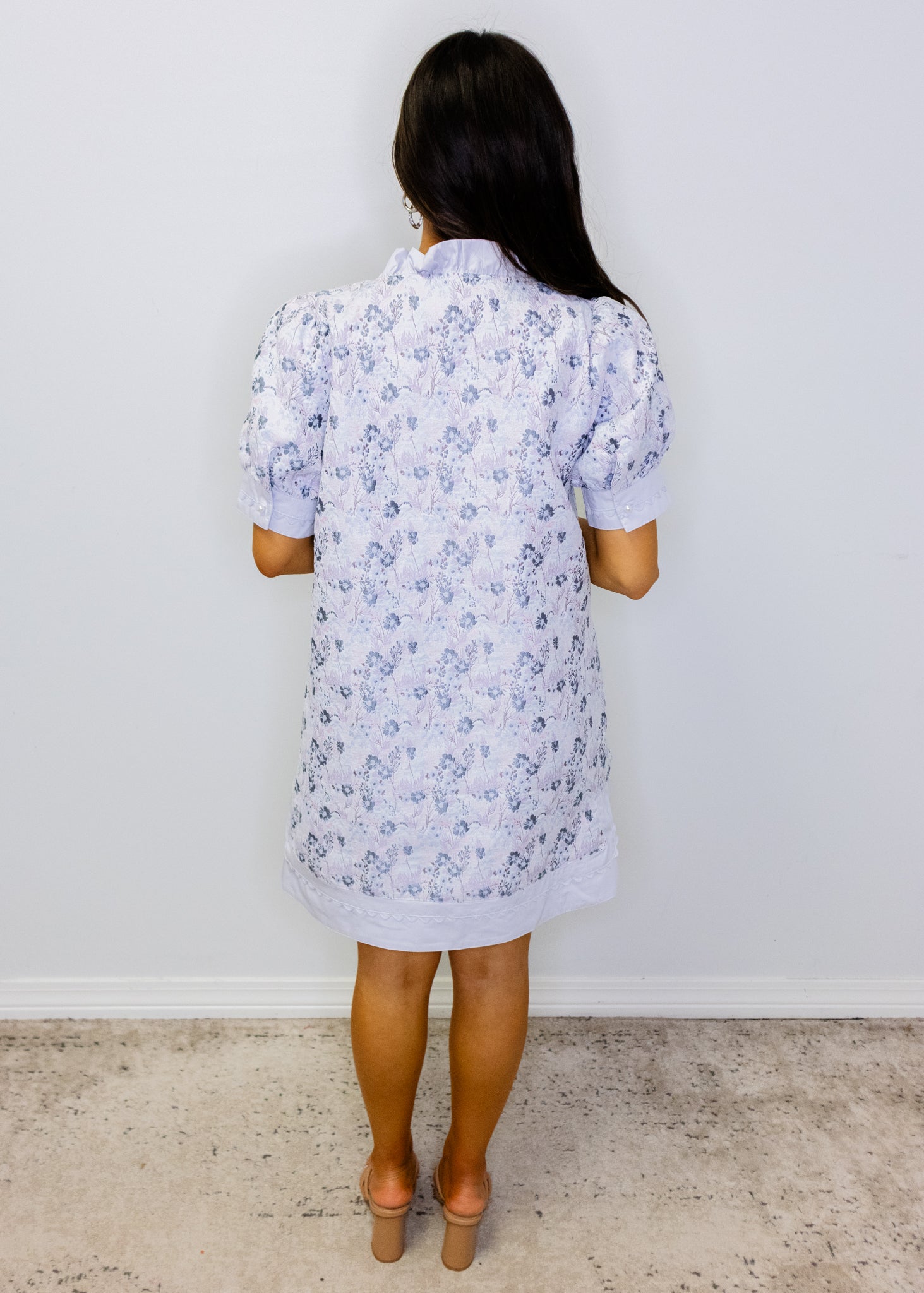 Powder Blue Floral Jacquard Dress