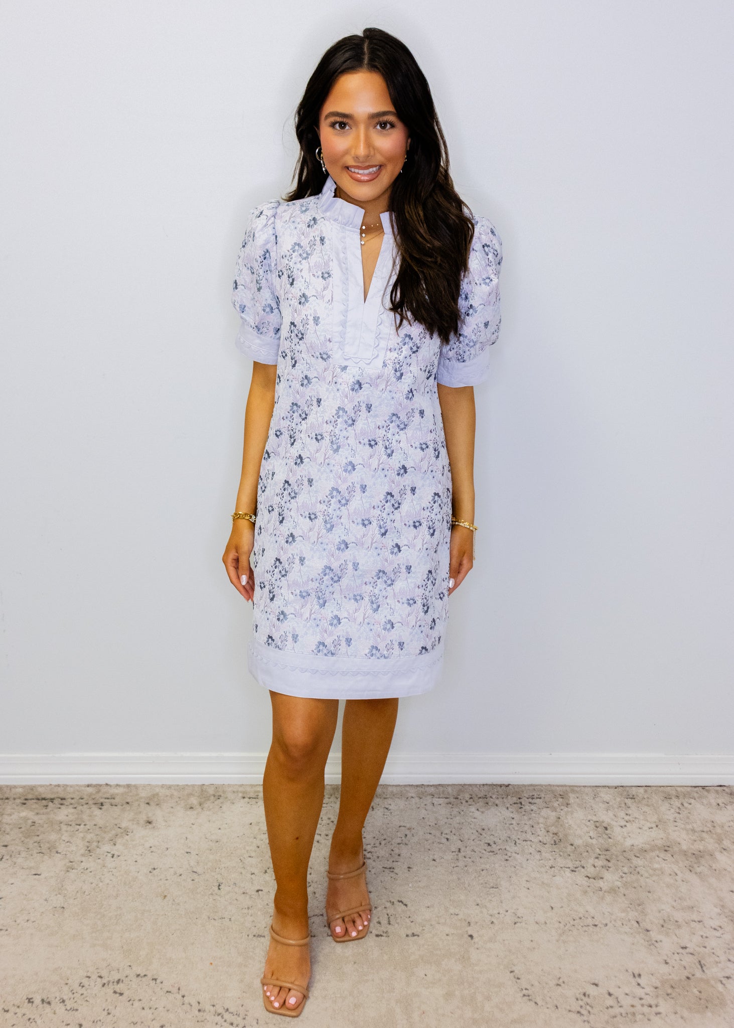 Powder Blue Floral Jacquard Dress
