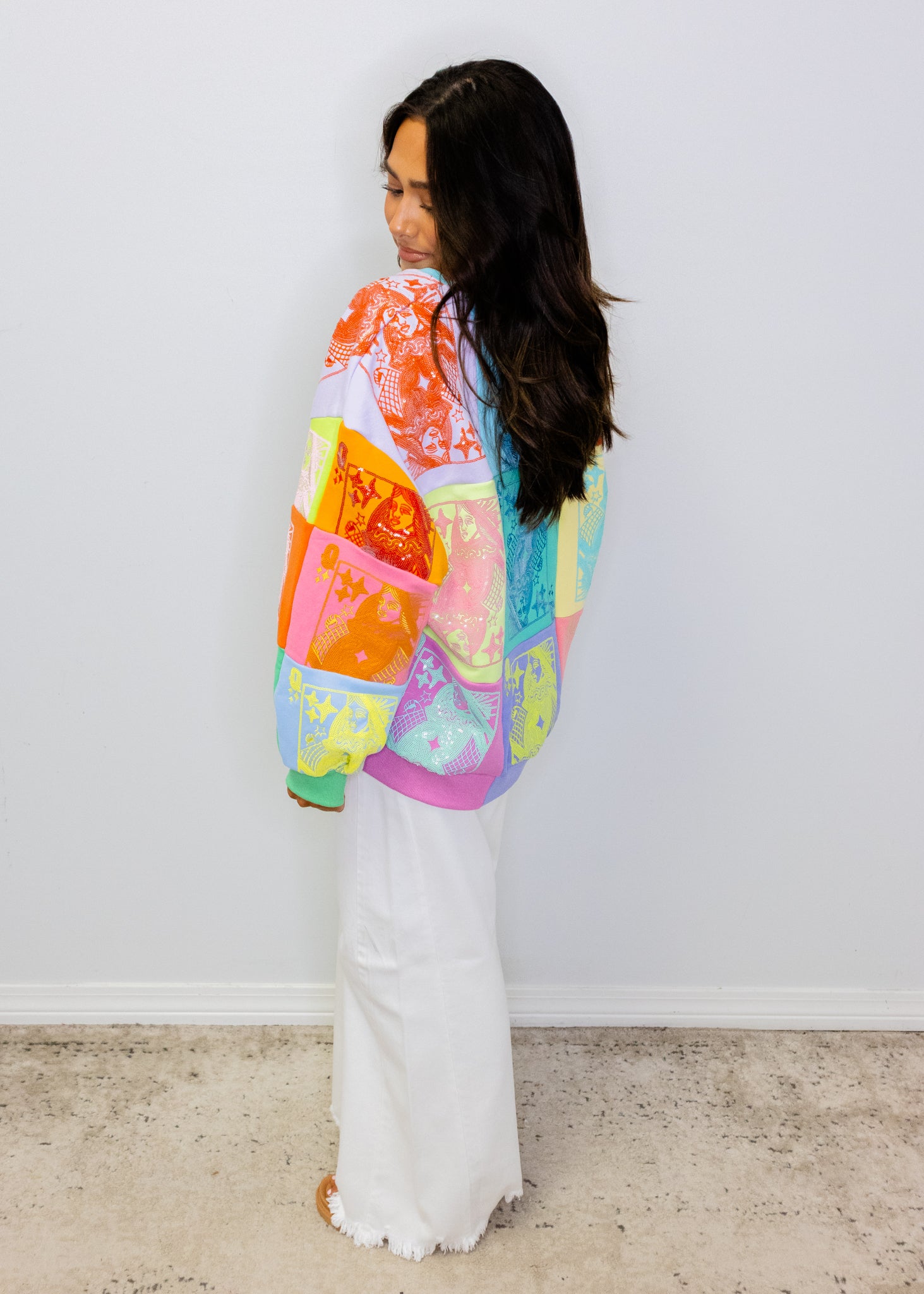Multi Colorblock QOS Card Logo Sweatshirt