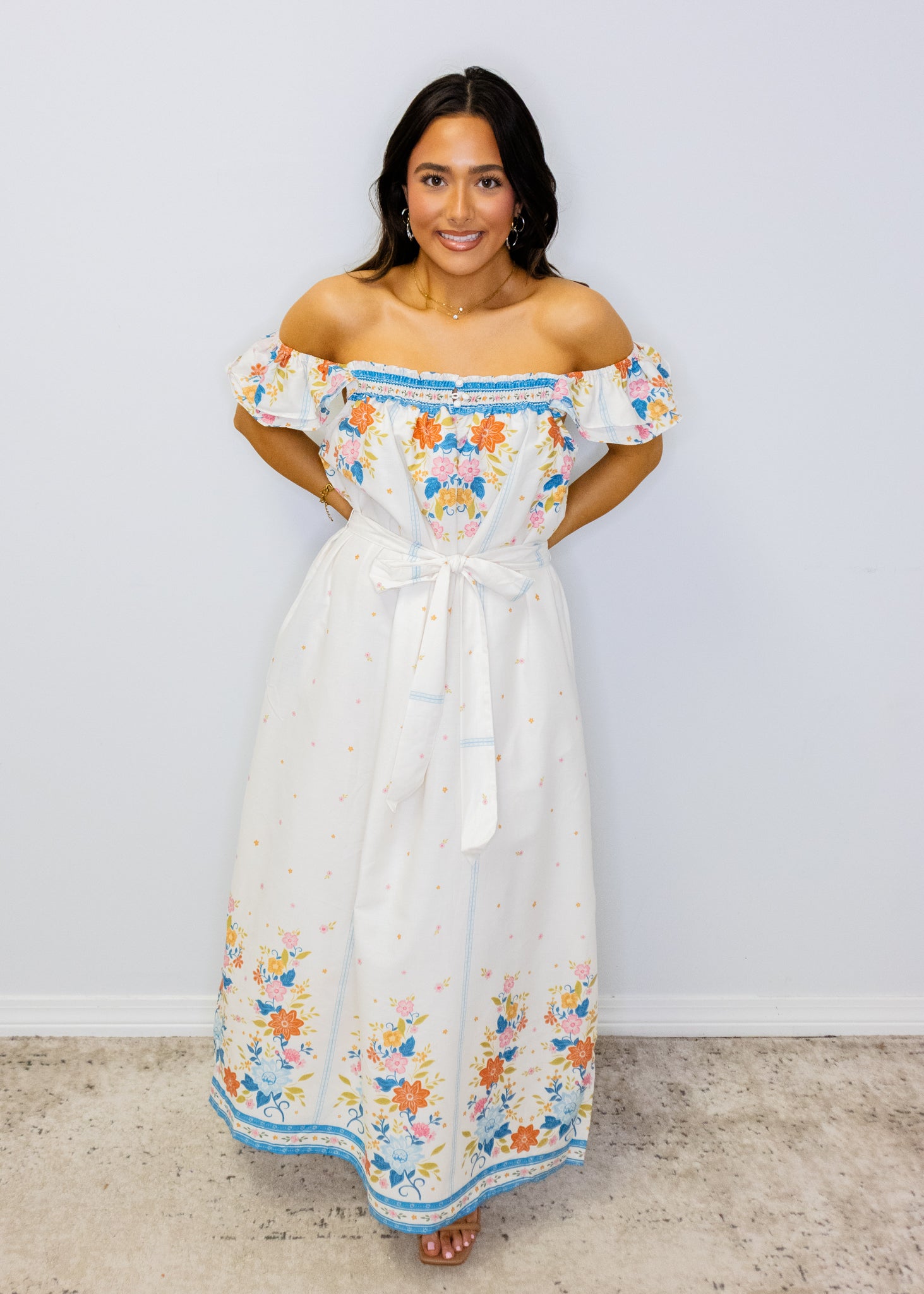 White Multi Floral Print Maxi Dress