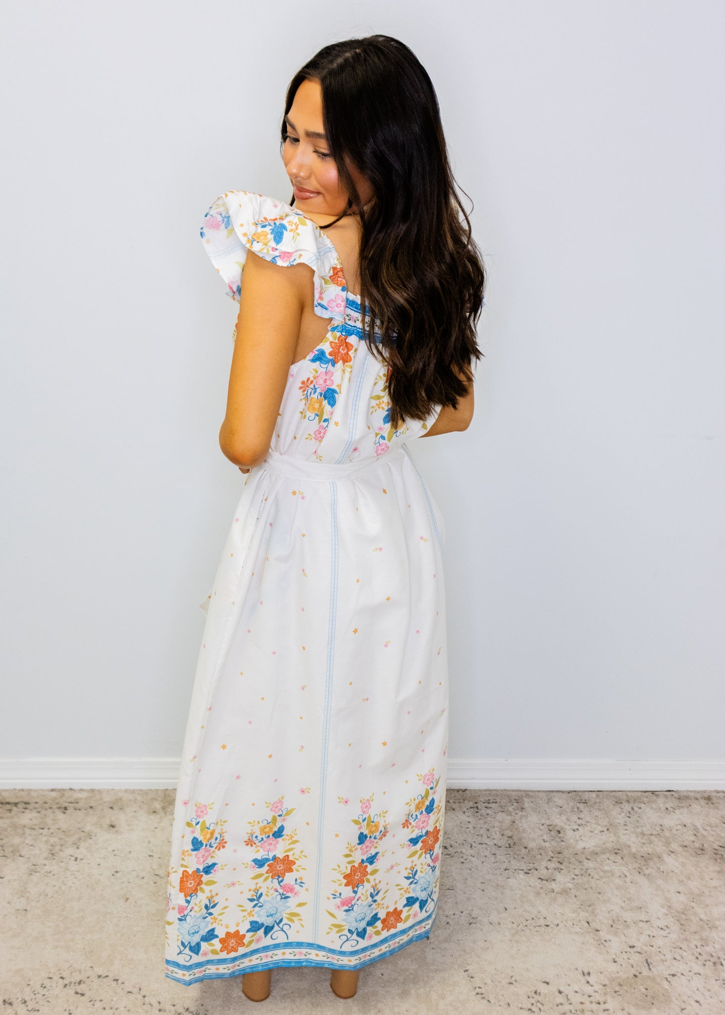 White Multi Floral Print Maxi Dress