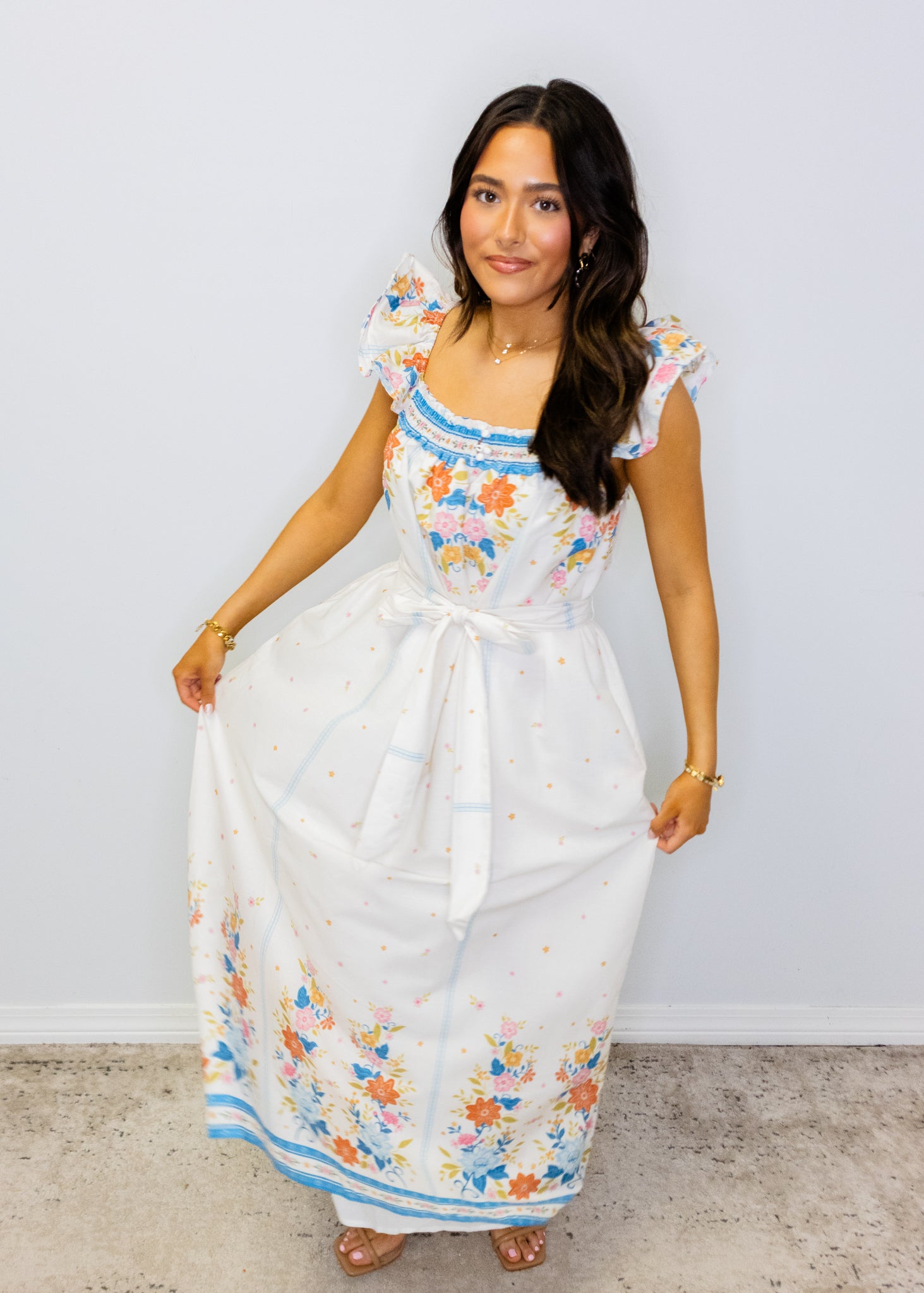 White Multi Floral Print Maxi Dress