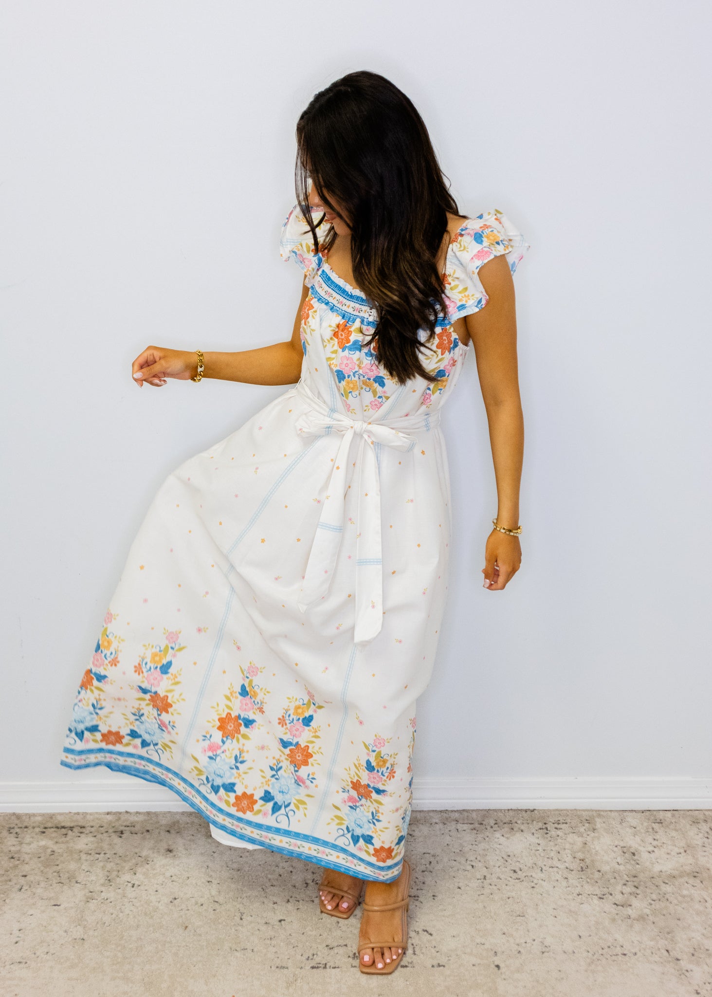 White Multi Floral Print Maxi Dress