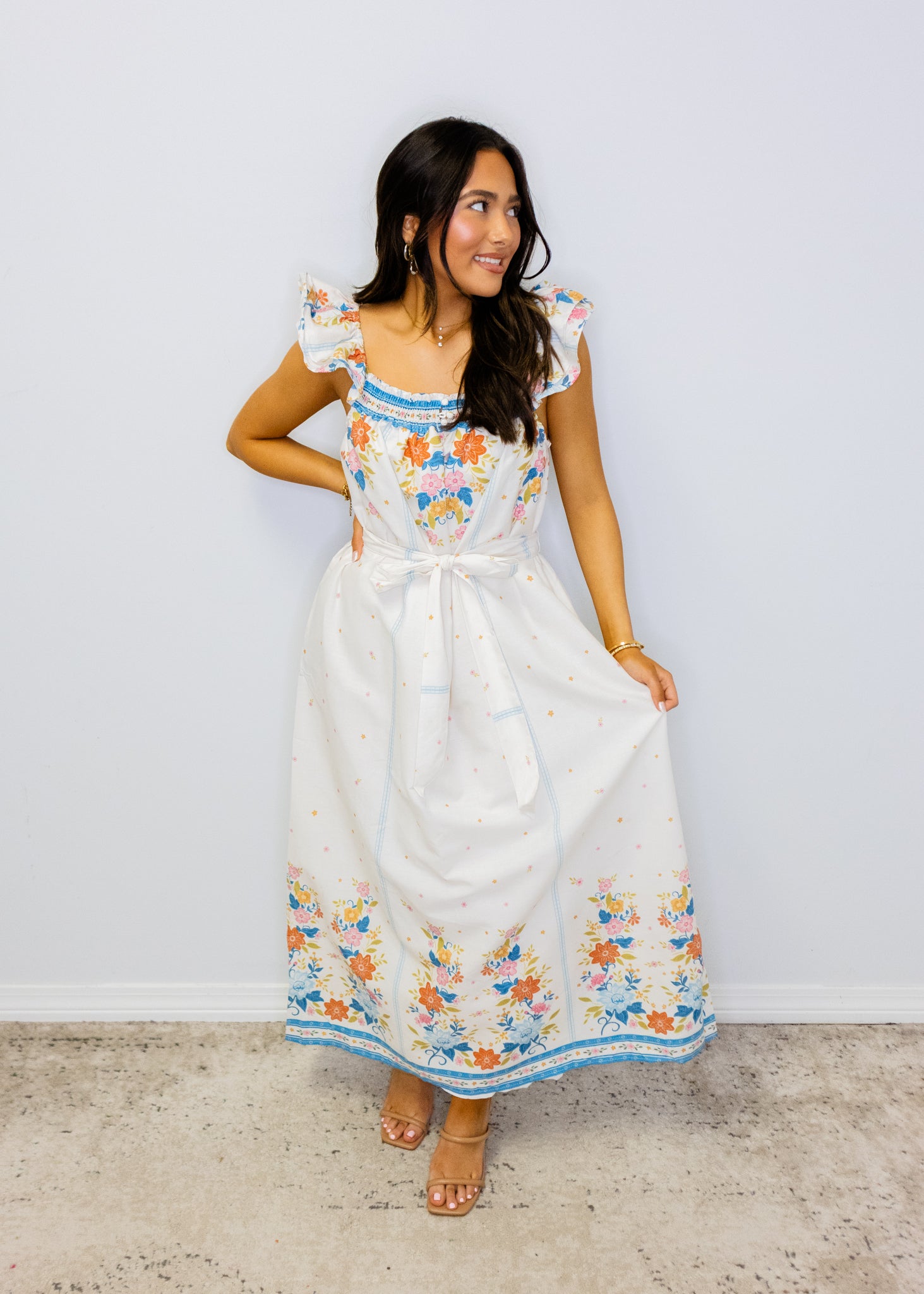 White Multi Floral Print Maxi Dress