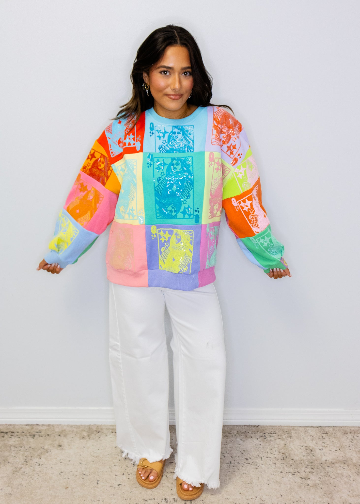 Multi Colorblock QOS Card Logo Sweatshirt