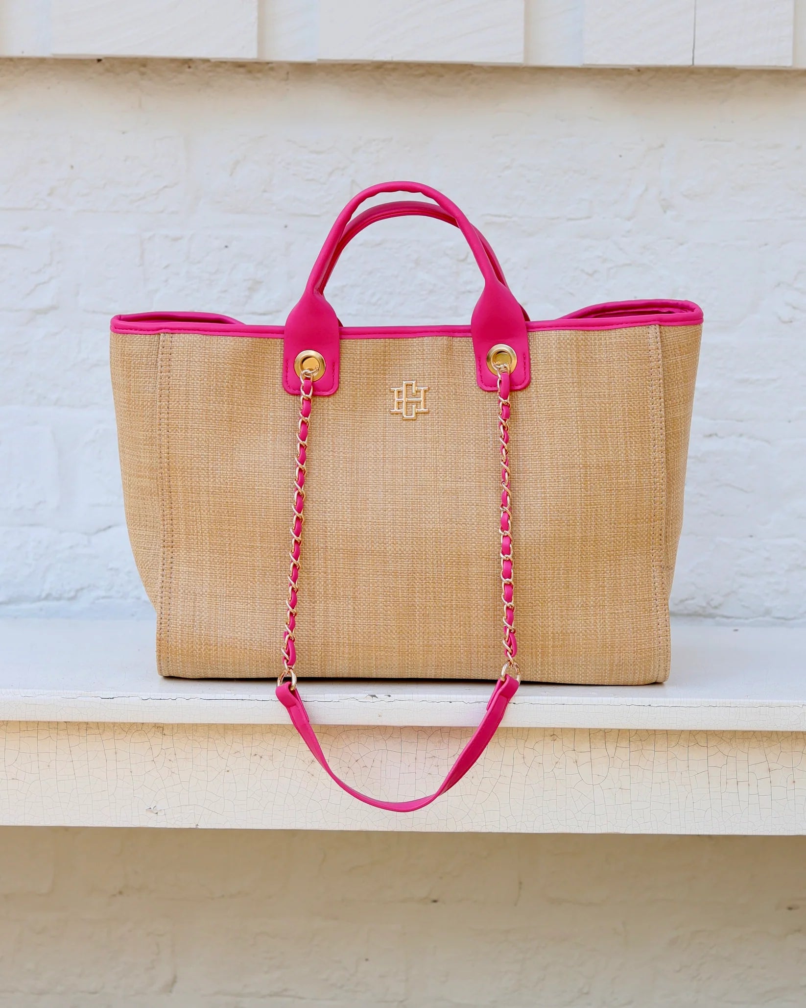 Missy Tote Natural Hot Pink