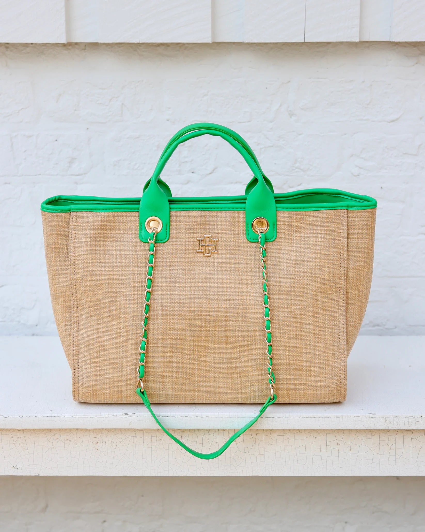 Missy Tote Natural Kelly Green