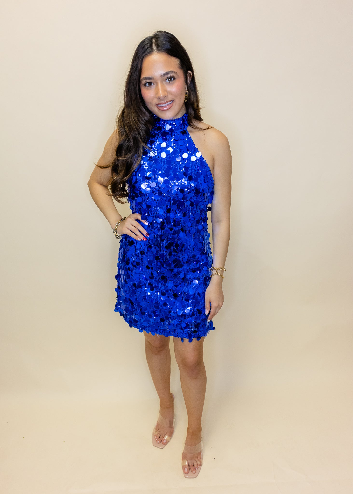 Royal Blue Sequin Halter Dress
