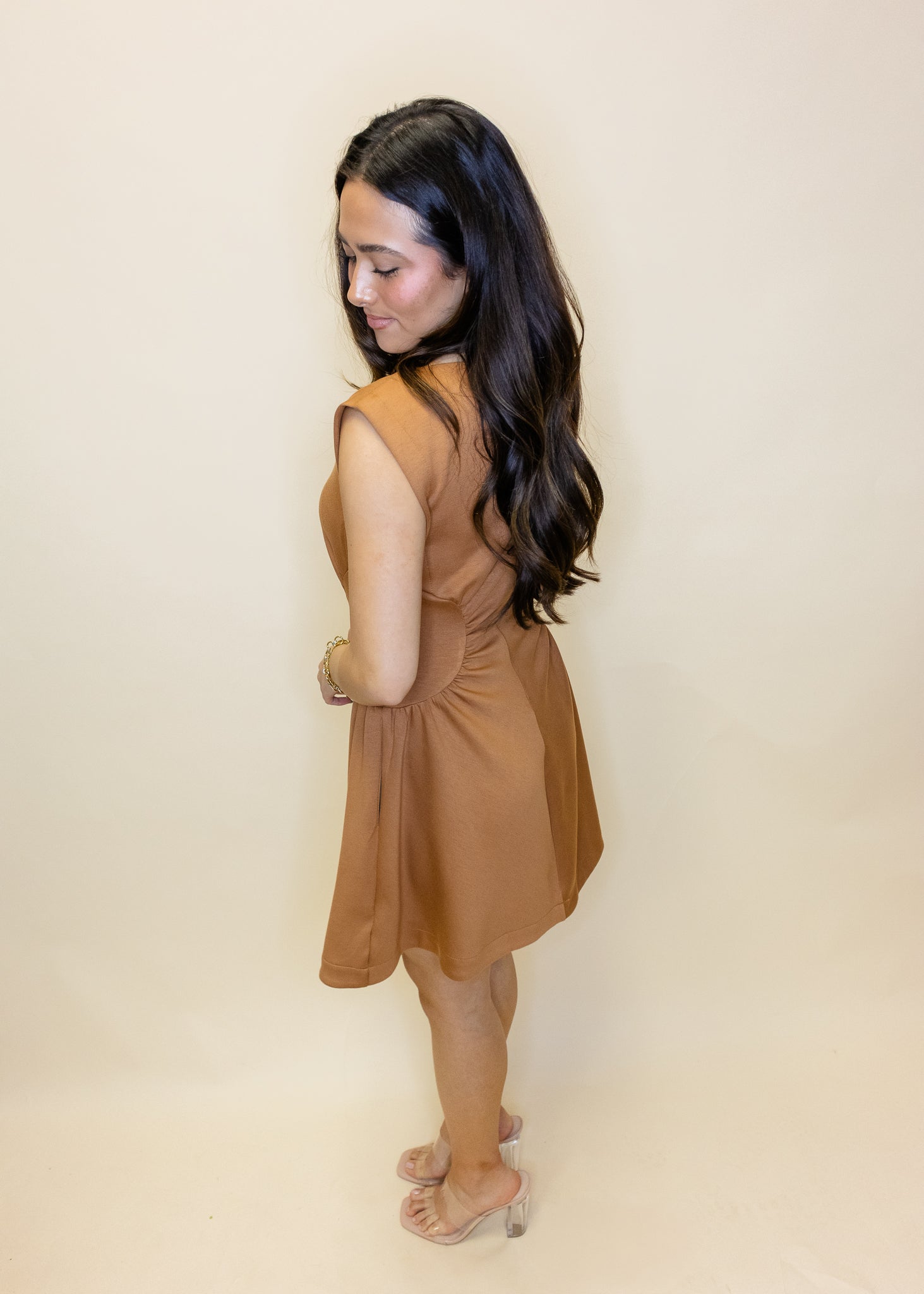 Caramel Side Ruched Dress