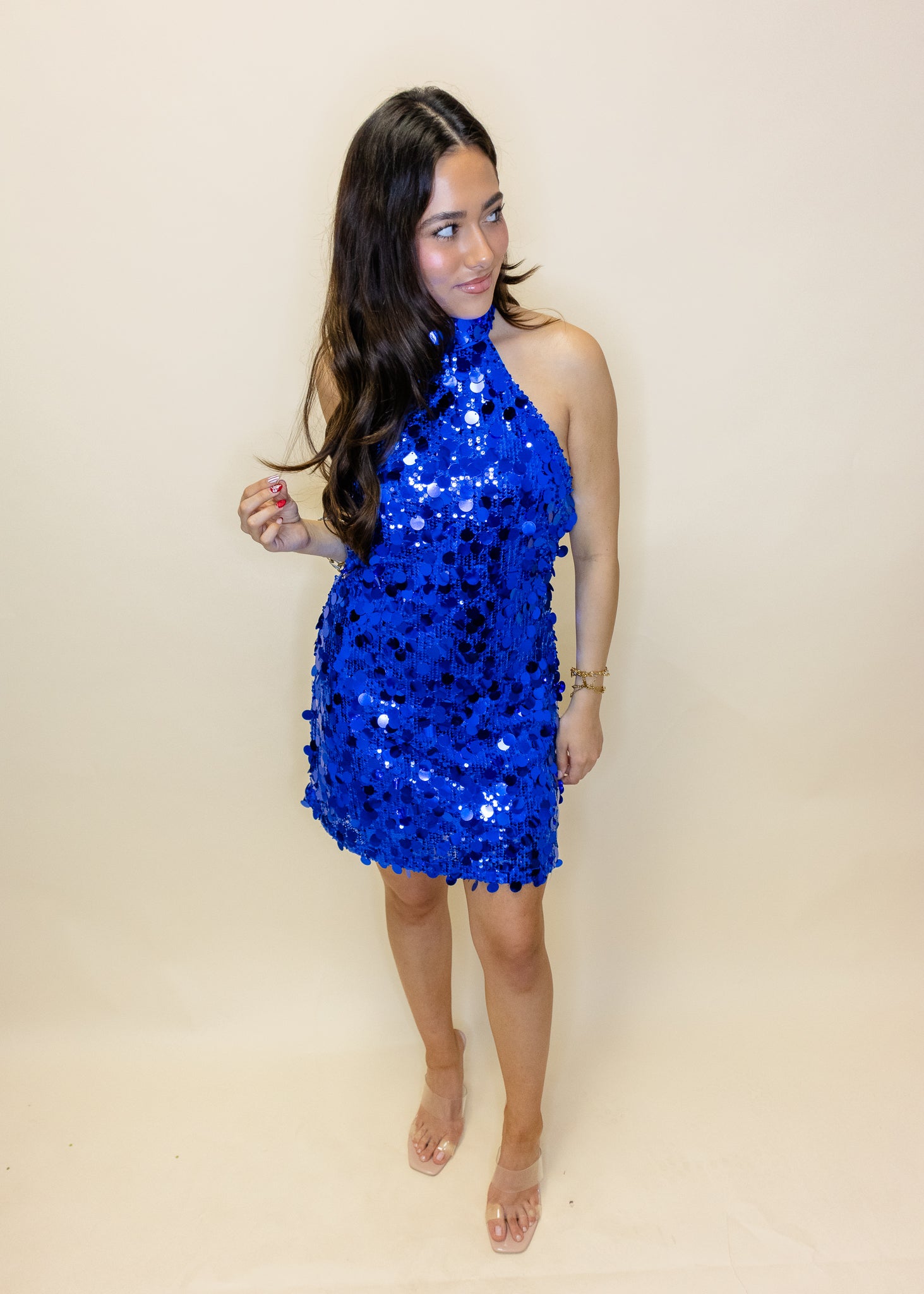 Royal Blue Sequin Halter Dress