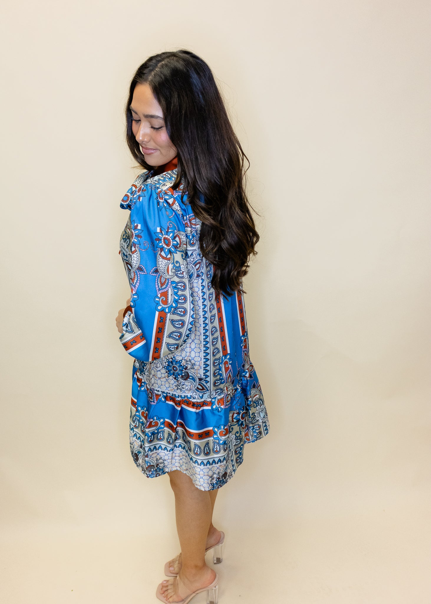 Multi Scarf Print Button Down Dress