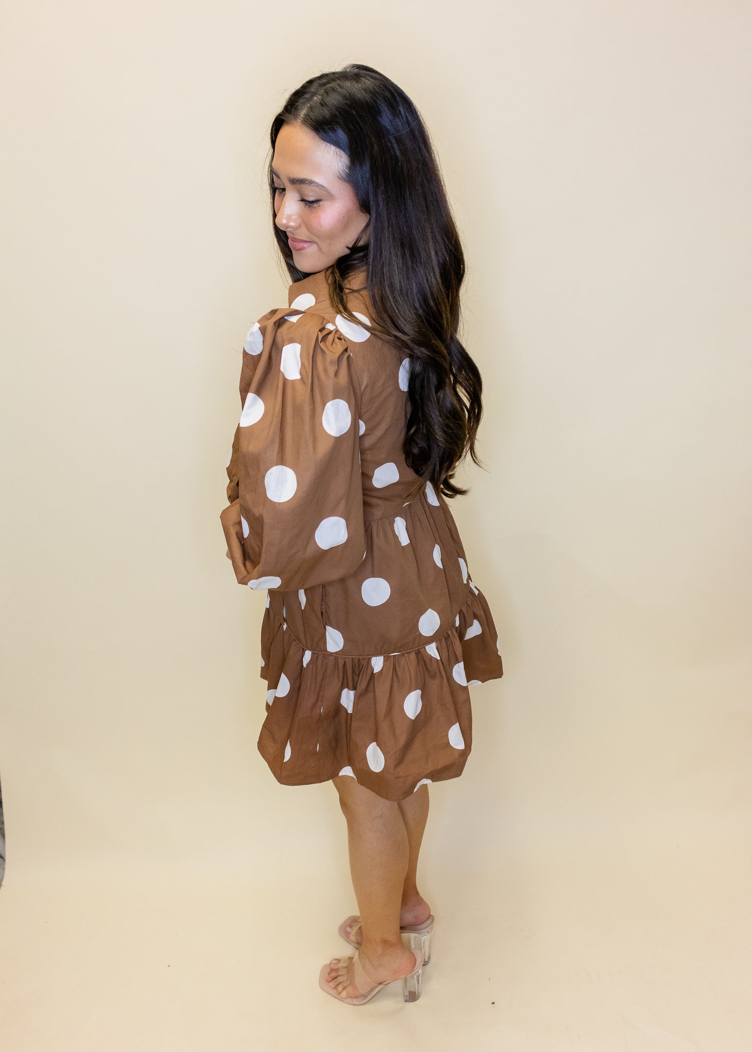 Brown Polka Dot Bow Front Mini Dress