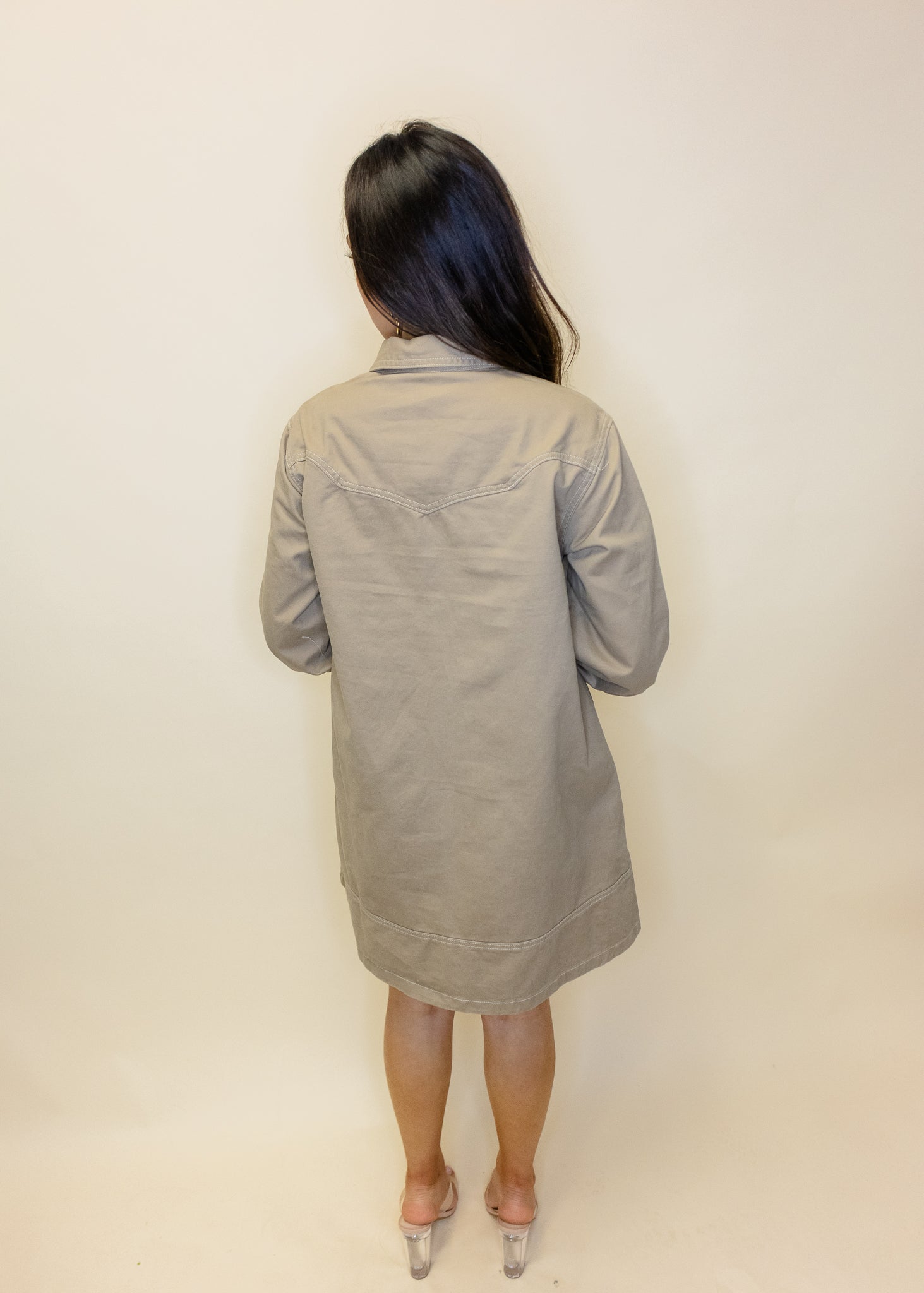 Khaki Lace-Up Denim Dress