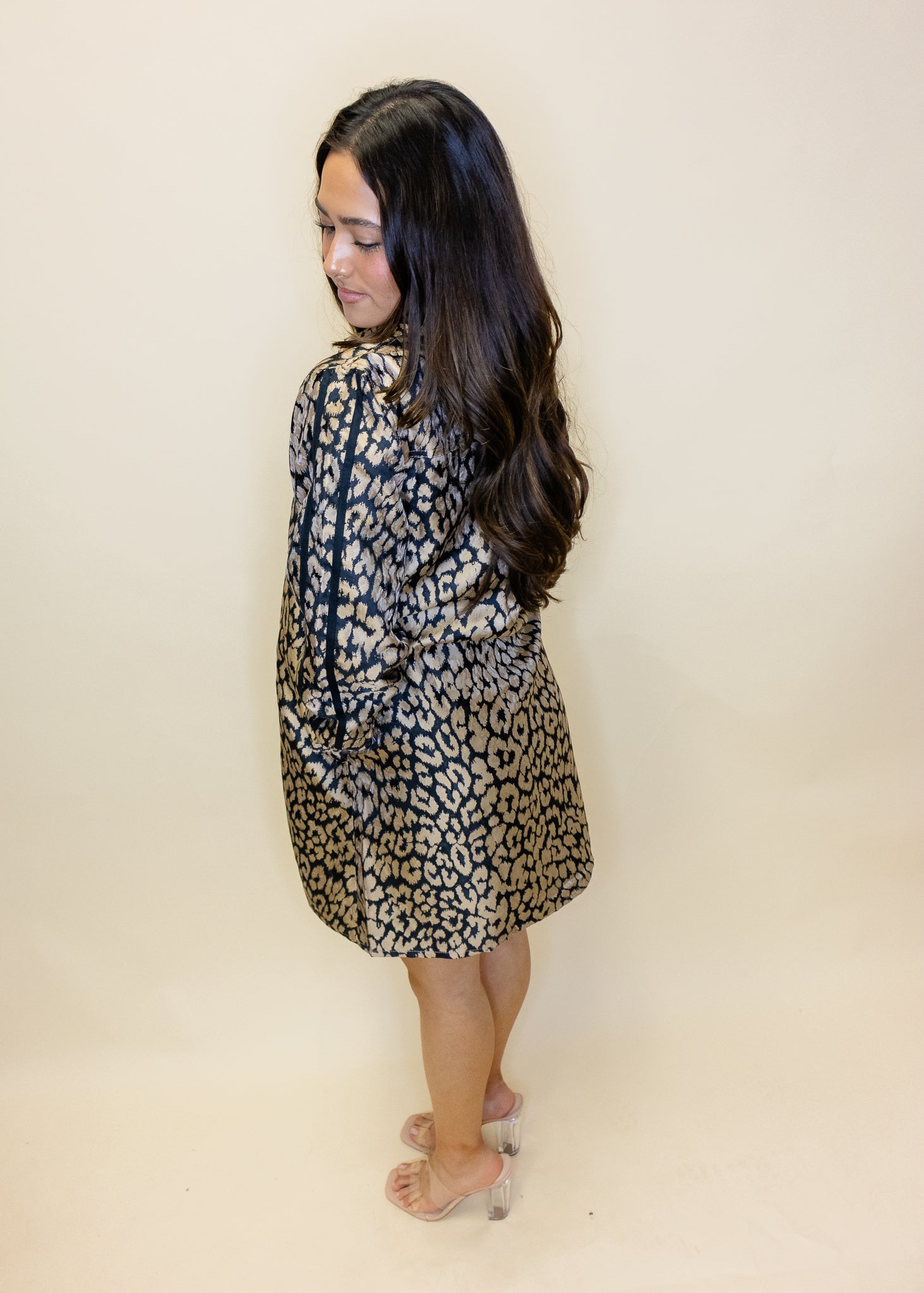 Black Metallic Leopard Button Dress