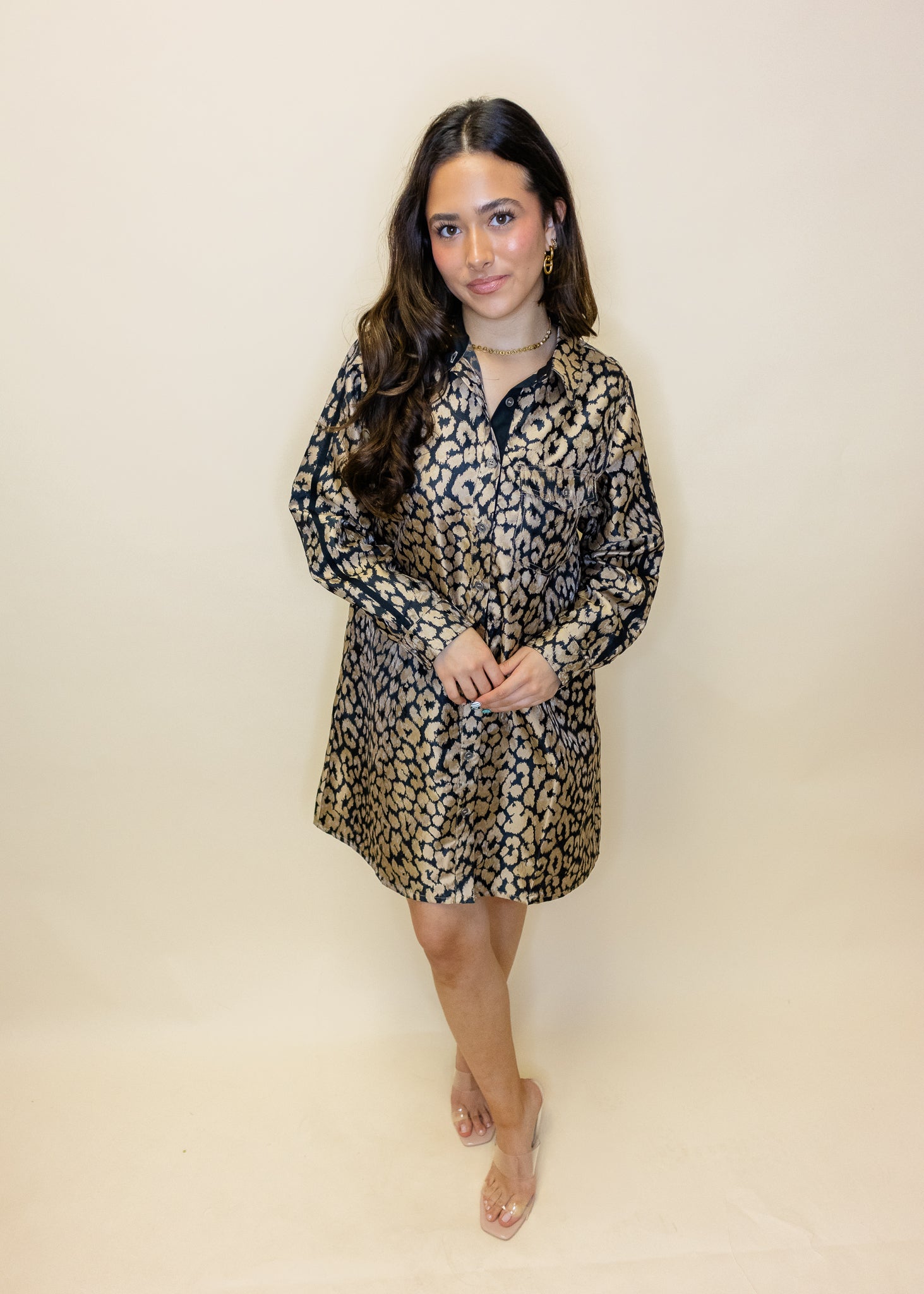 Black Metallic Leopard Button Dress