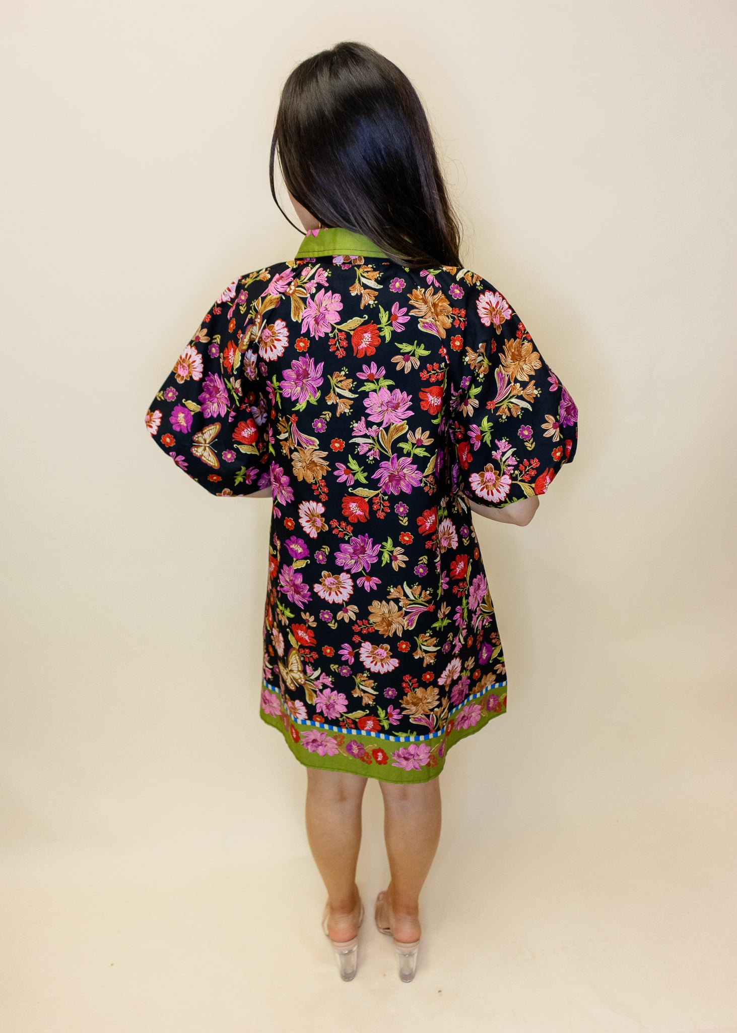 Black Floral Border Print Dress