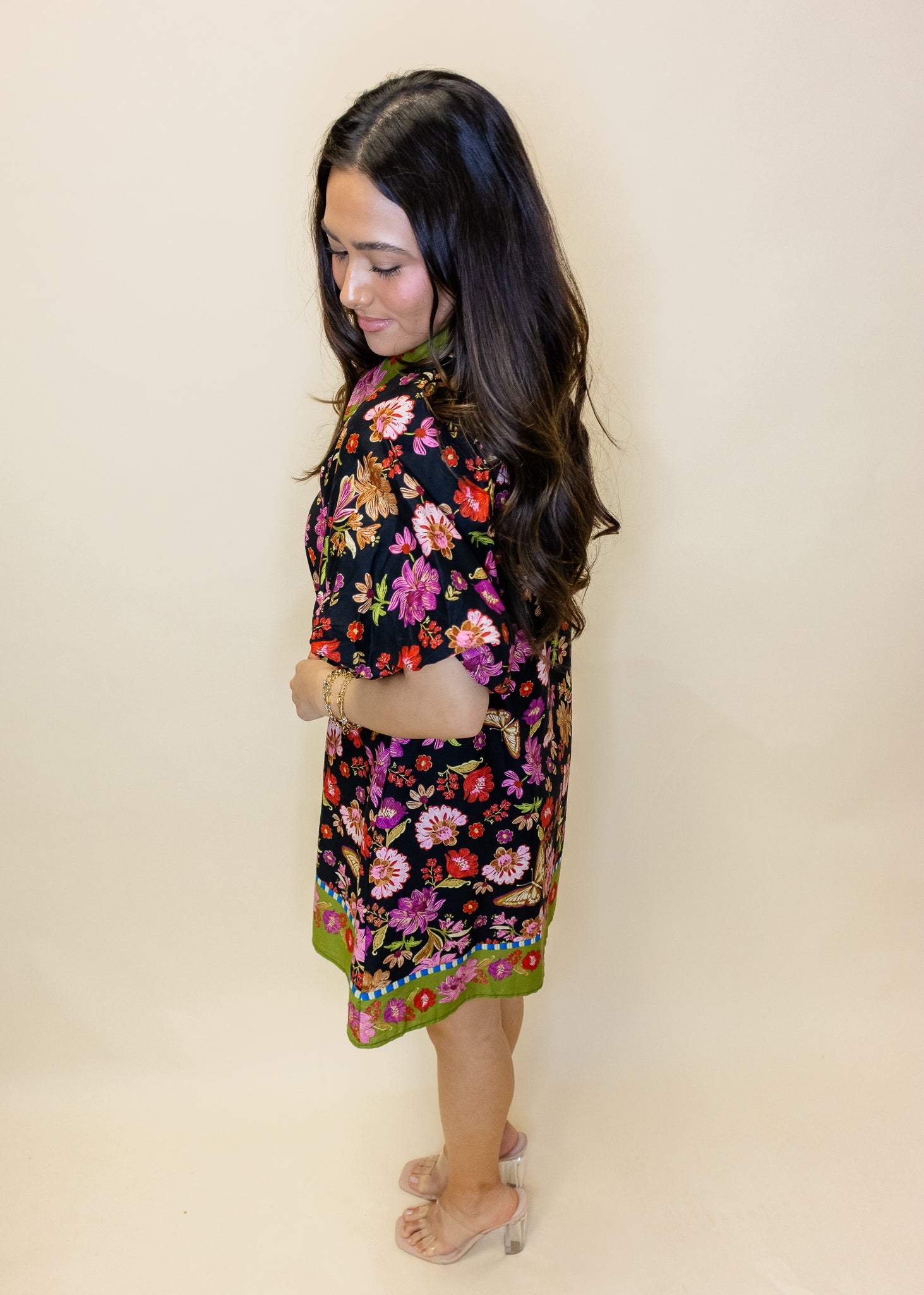 Black Floral Border Print Dress