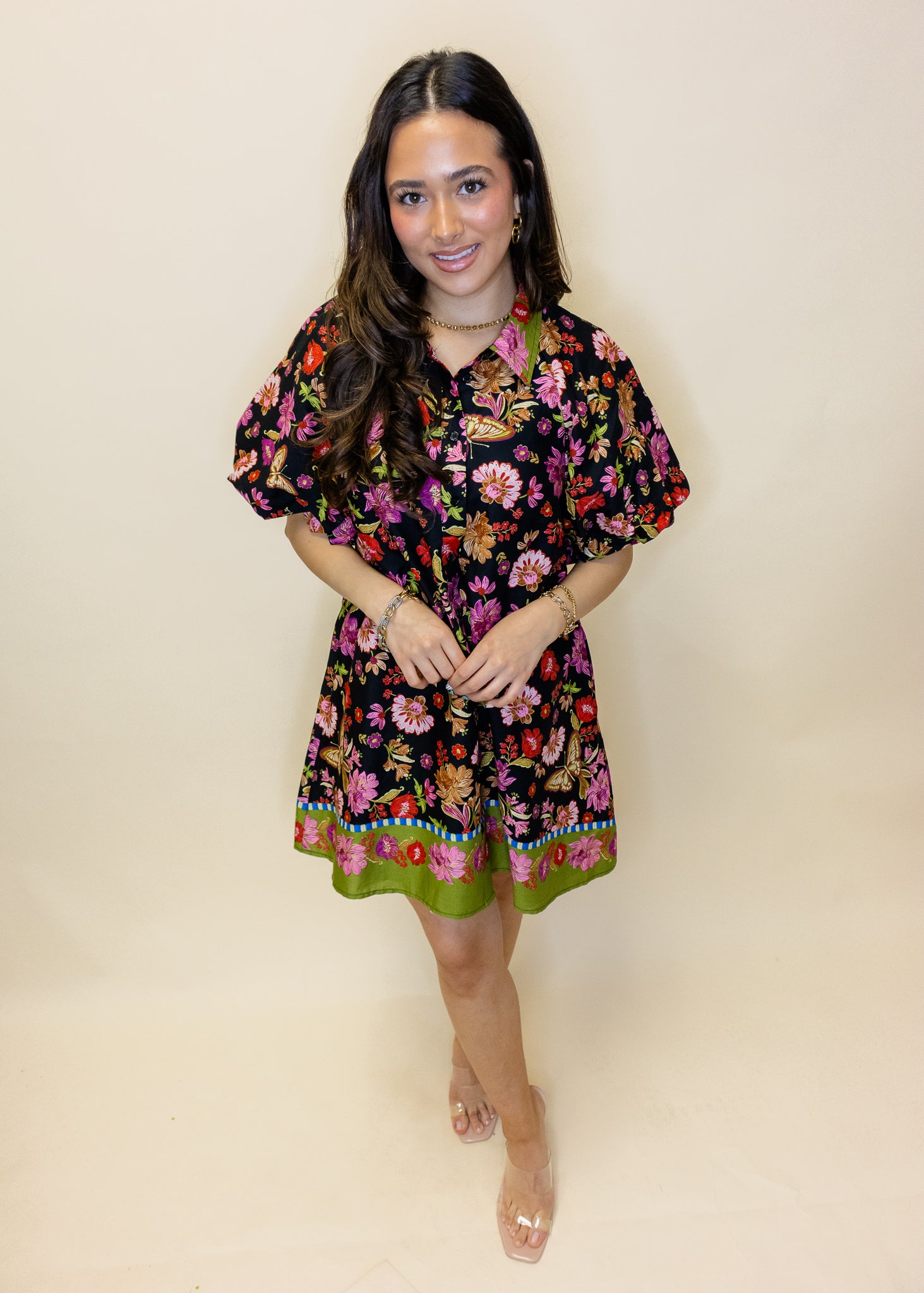 Black Floral Border Print Dress