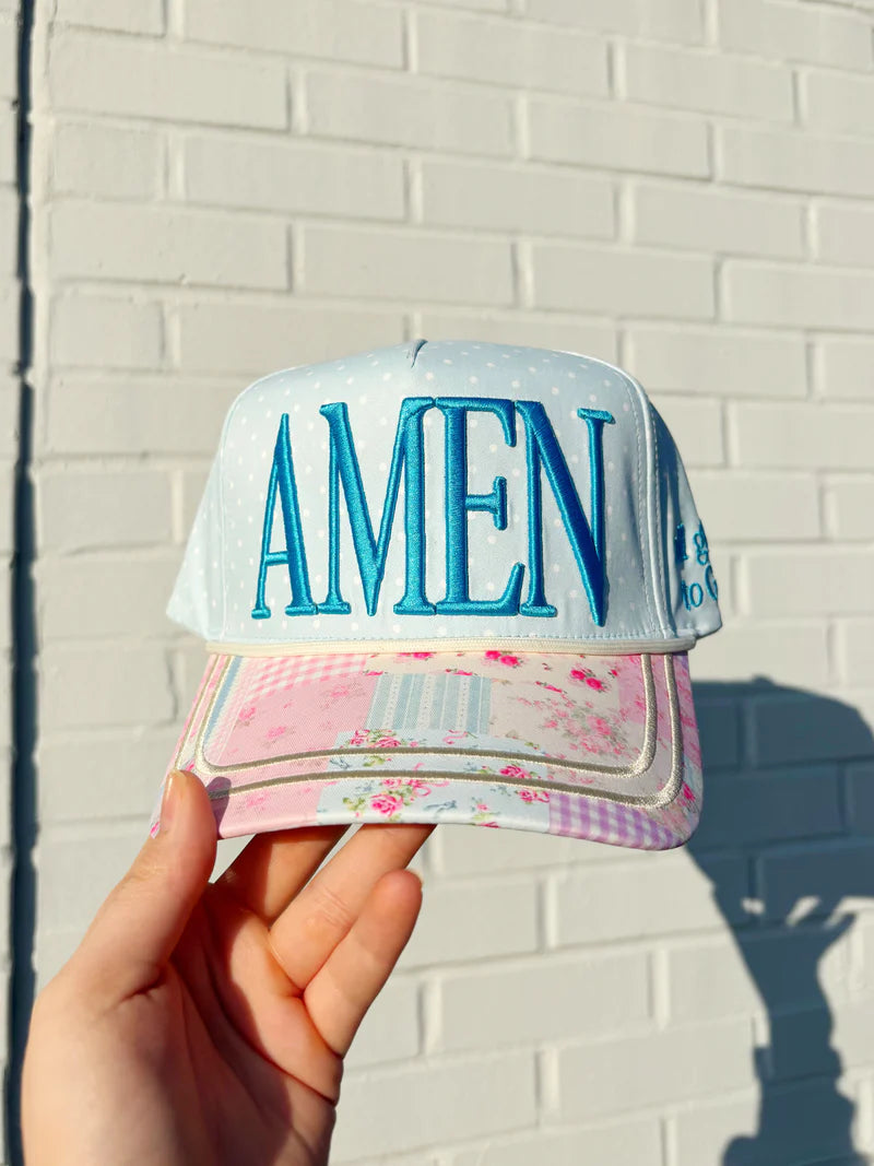 Turquoise Floral AMEN Hat