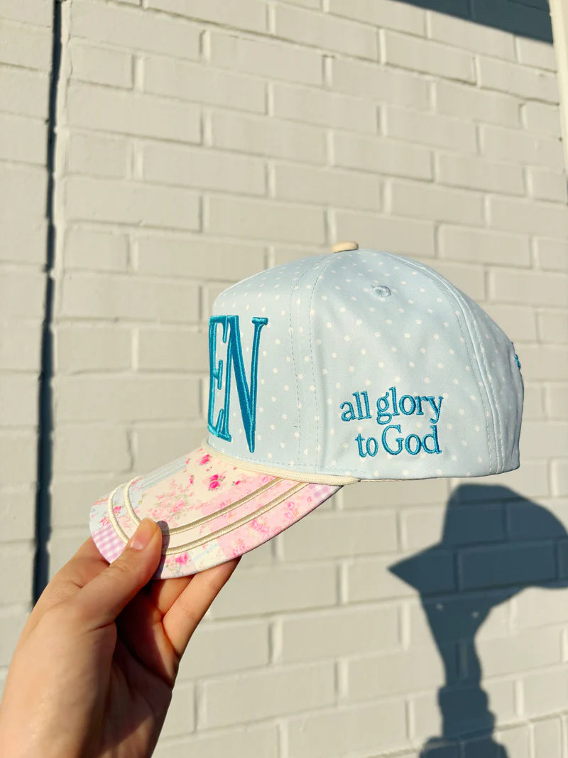 Turquoise Floral AMEN Hat