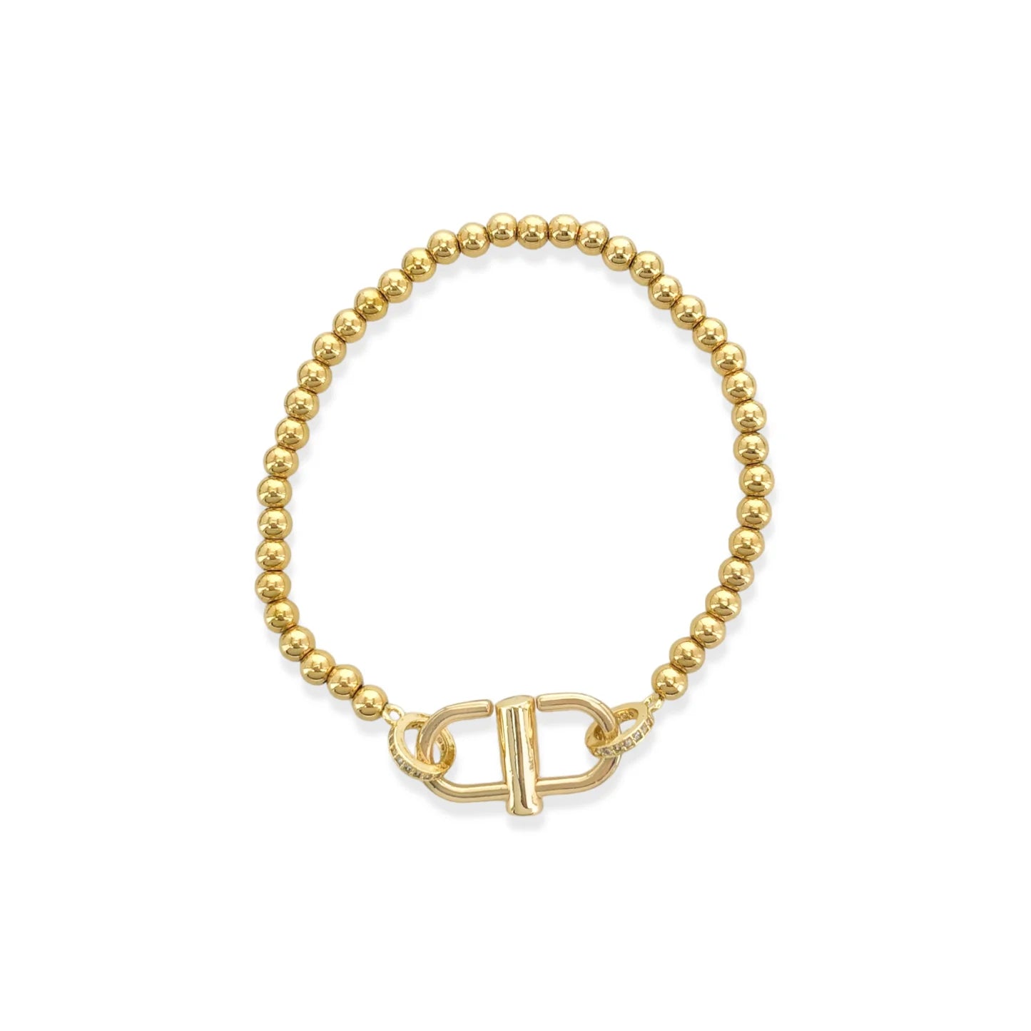 Gold Beaded D Clasp Bracelet