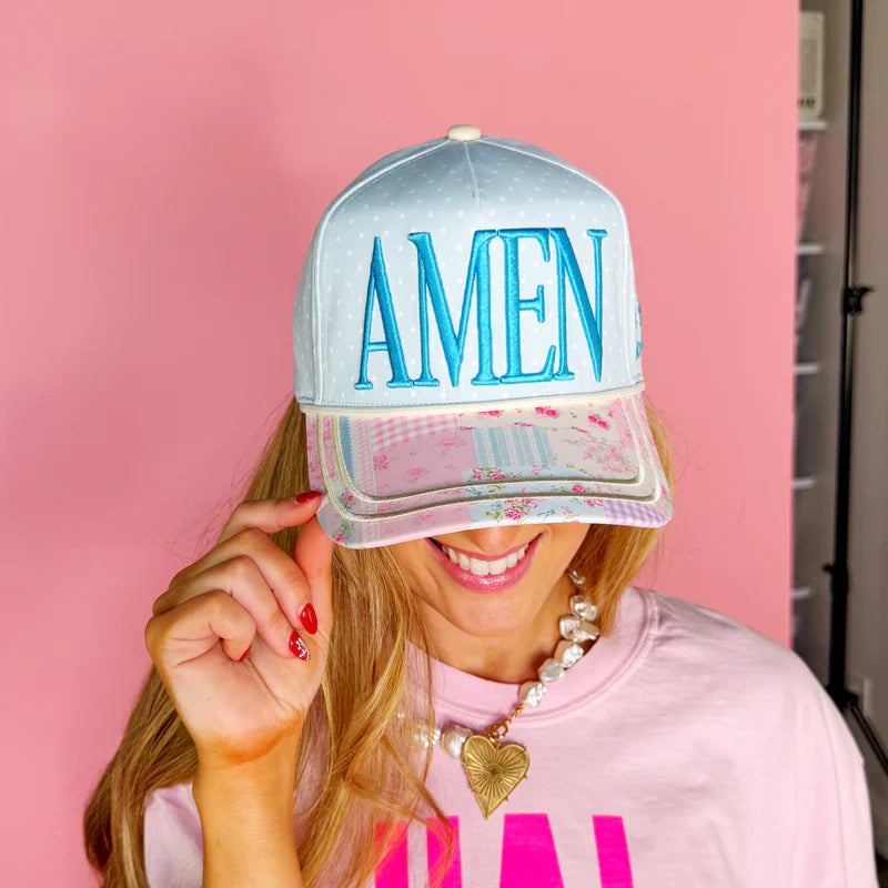Turquoise Floral AMEN Hat
