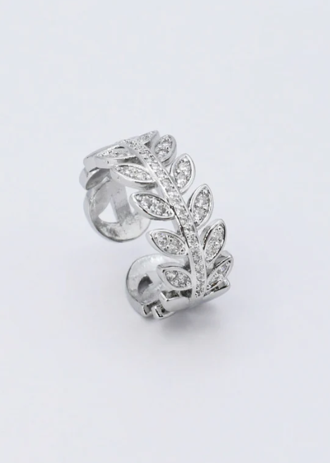 Crystal Leaves Silver Ring