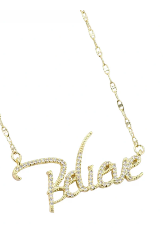 Believe Gold Rhinestone Necklace